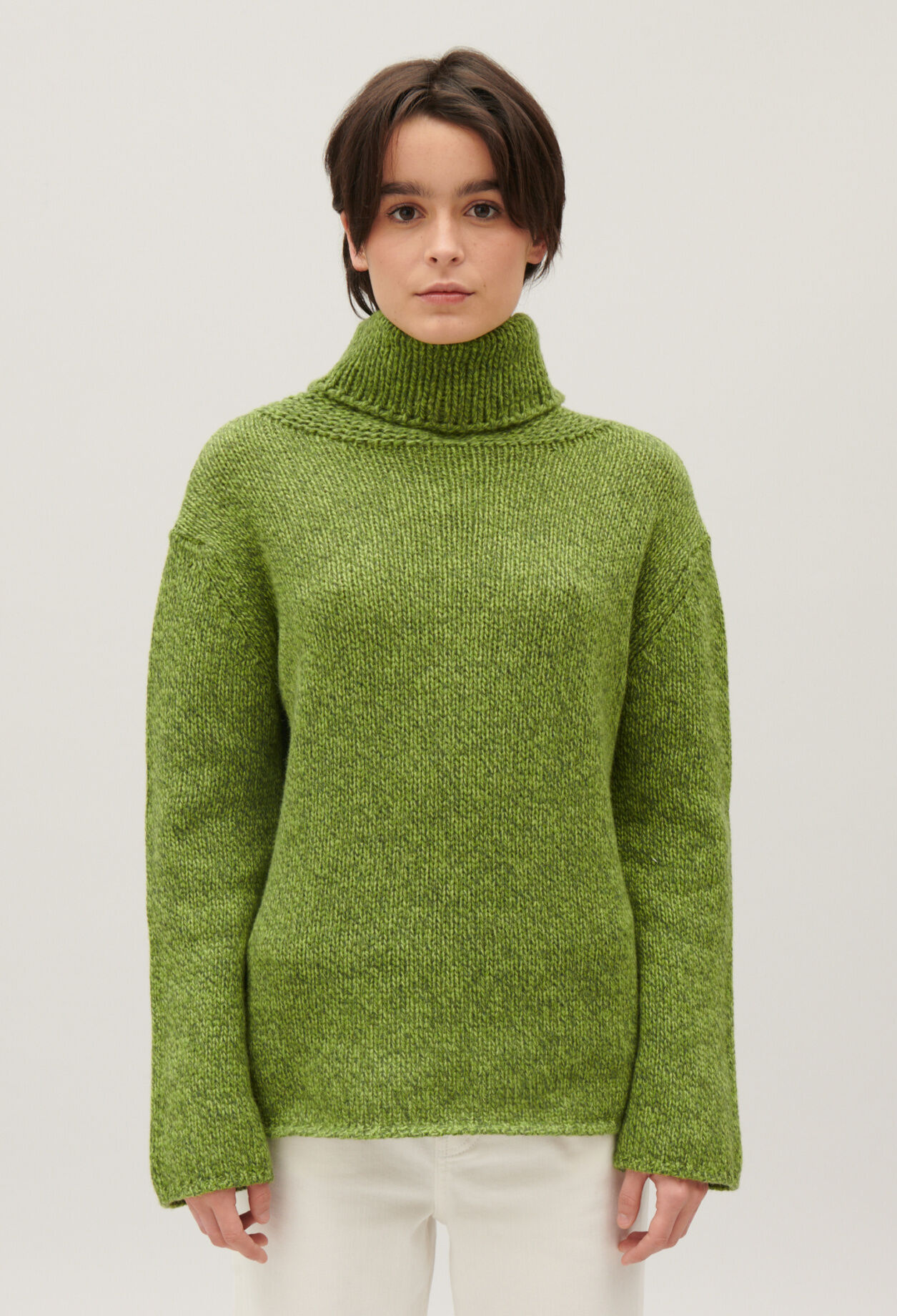Pull col roulé maille matcha