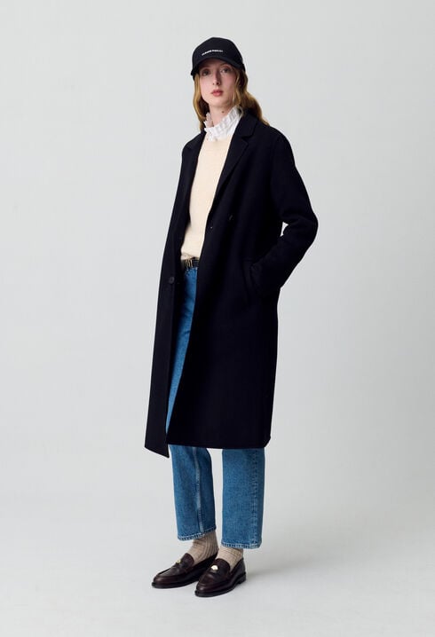 Manteau noir droit mi-long 