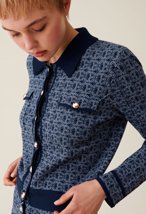 Cardigan monogramme CP col chemise