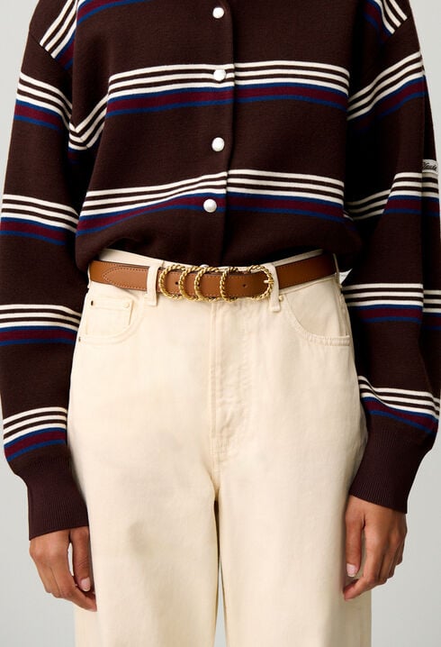 Ceinture cuir boucle dor&eacute;e
