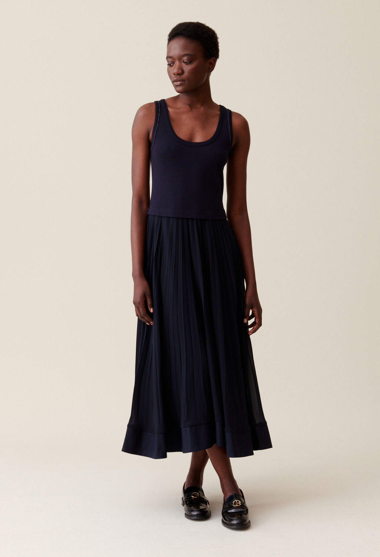 Robe longue plissee marine pour femme Claudie Pierlot
