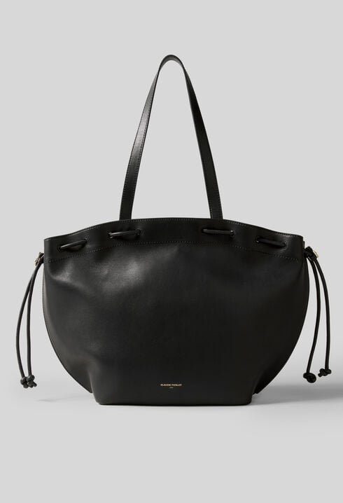 Cabas cuir lisse souple logo dor&eacute;