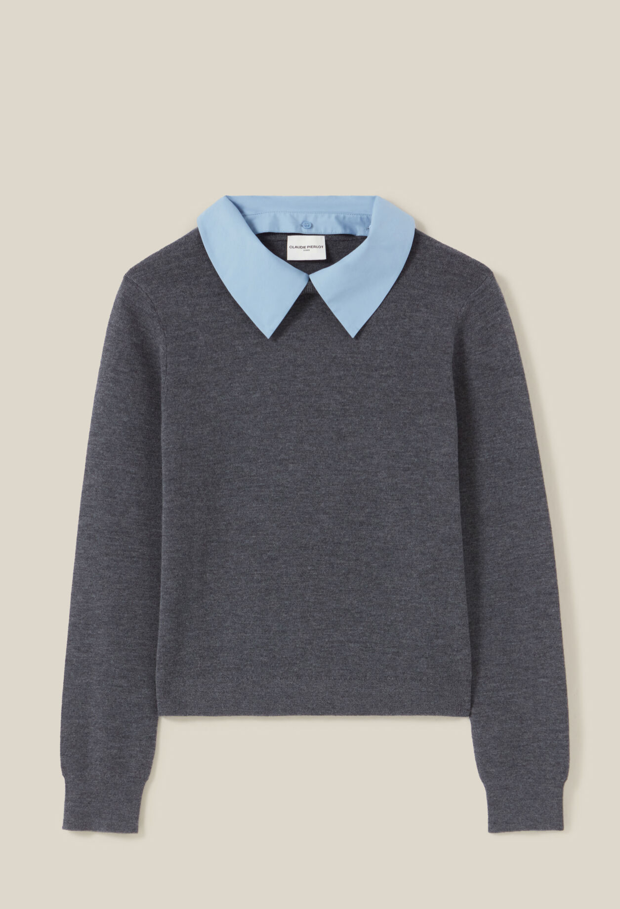 Pull laine col chemise amovible