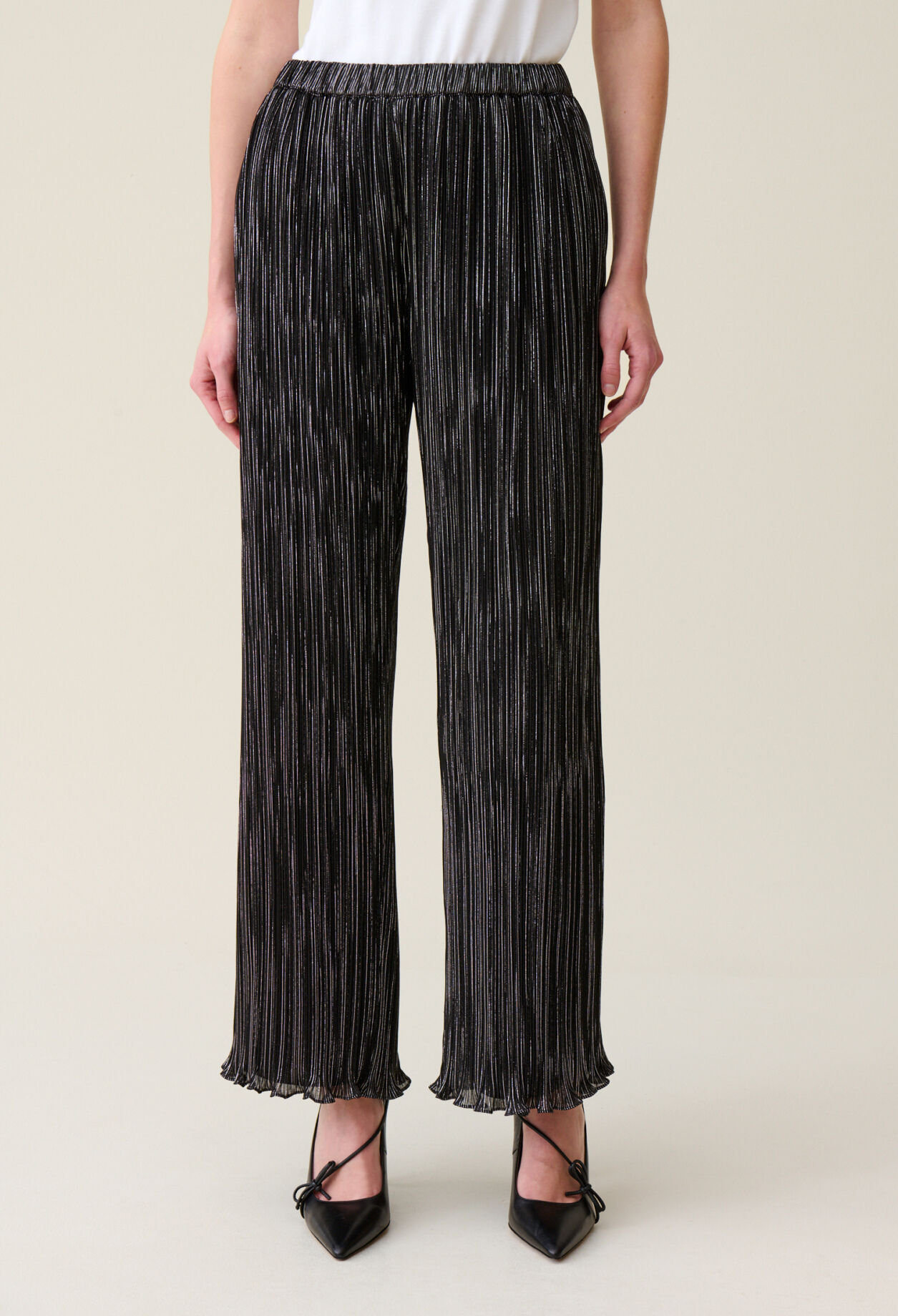 Pantalon fluide plissé argenté
