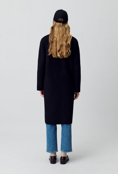 Manteau noir droit mi-long 