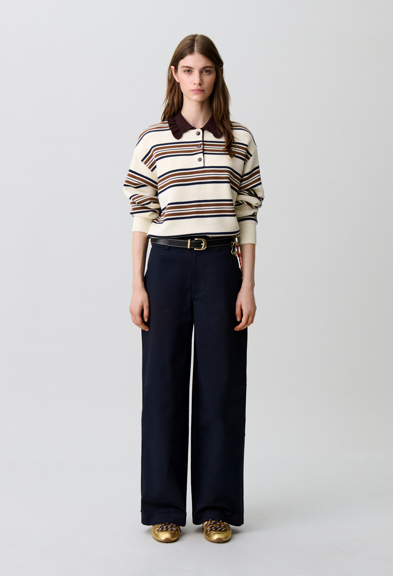 Claudie - Pull polo large rayé - Multico - Taille 0 - Pour Femme