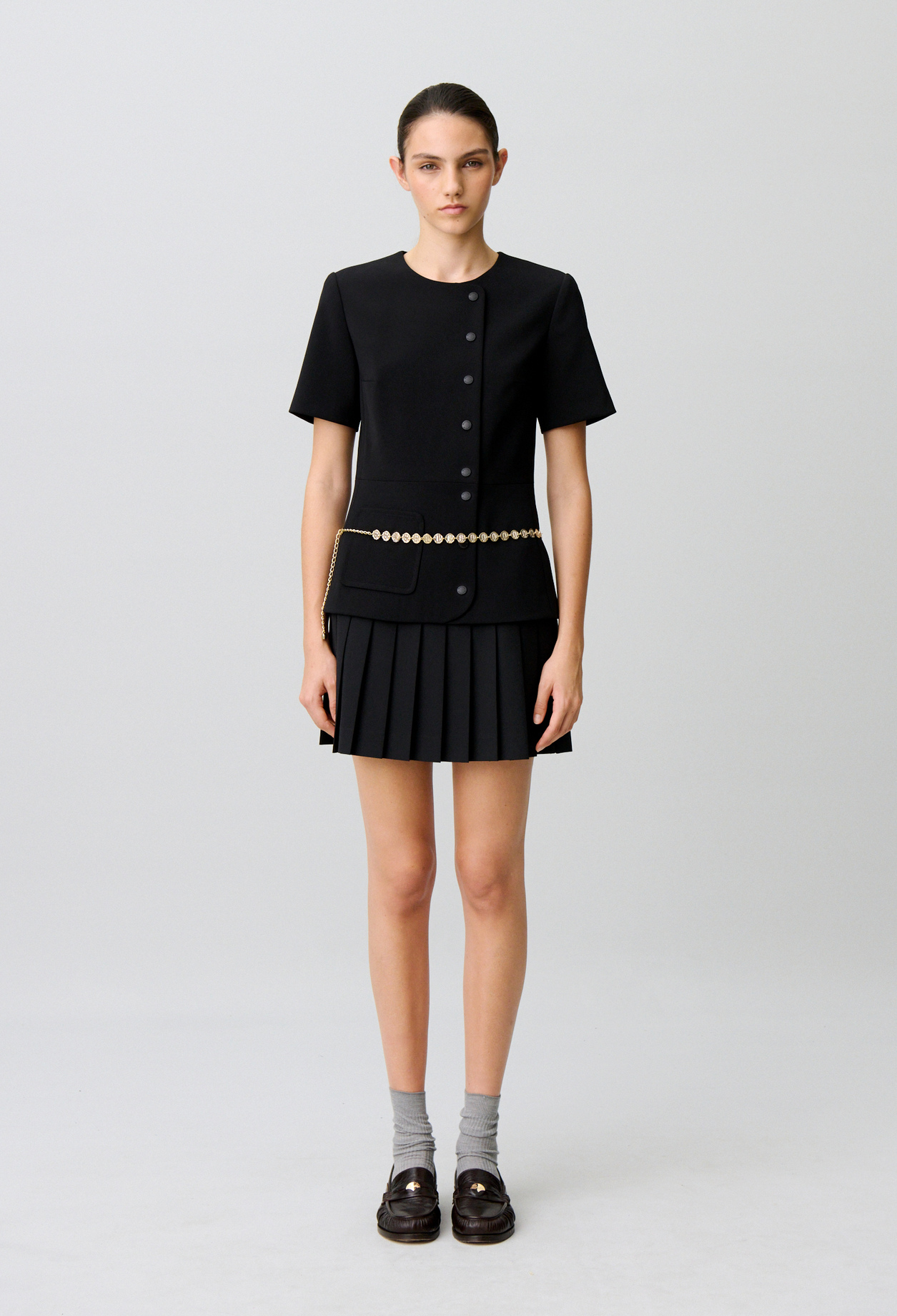 Claudie - Robe courte bas plissé effet basque - Noir - Taille 44 - Pour Femme