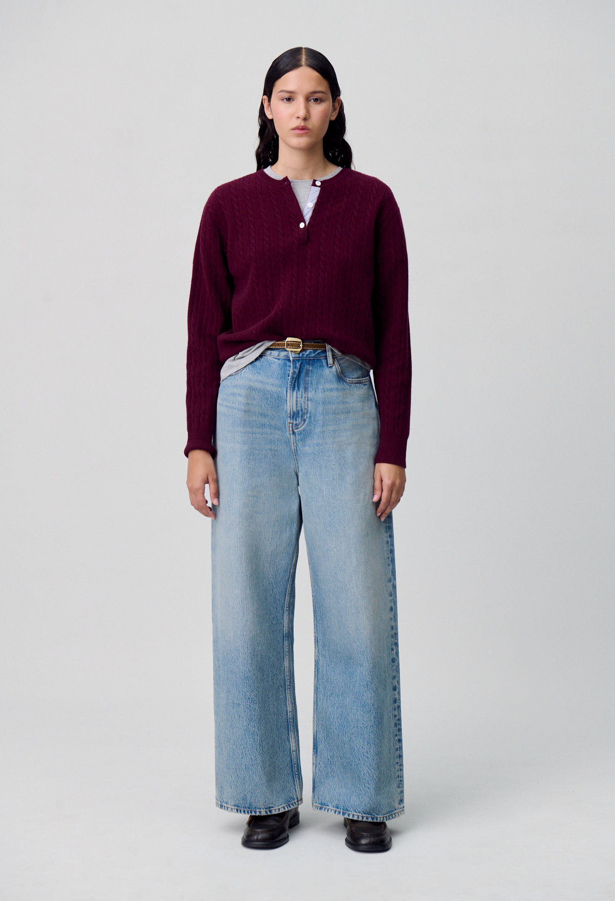 Pull maille col tunisien - Femme - Bordeaux - Taille 2 - Claudie Pierlot