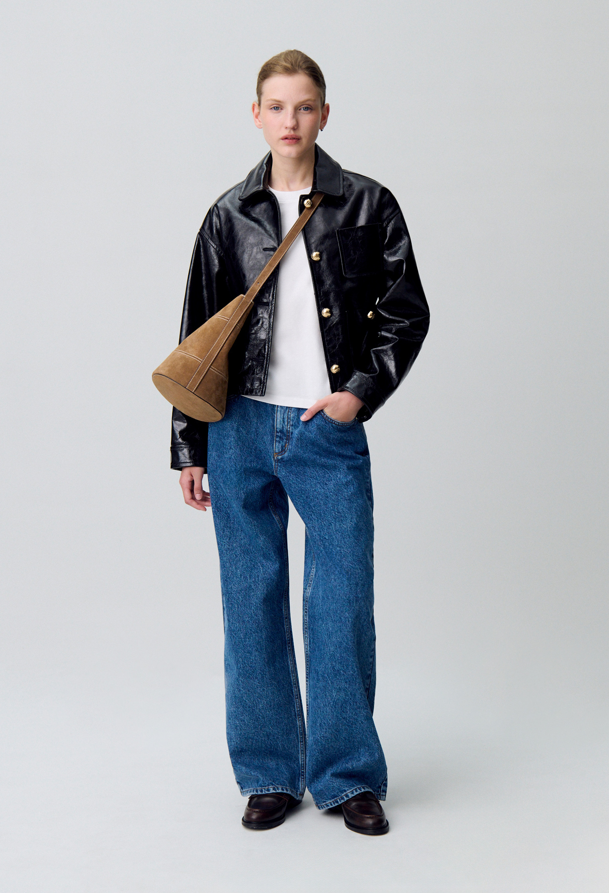 Blouson cuir vernis vieilli - Femme - Noir - Taille 40 - Claudie Pierlot