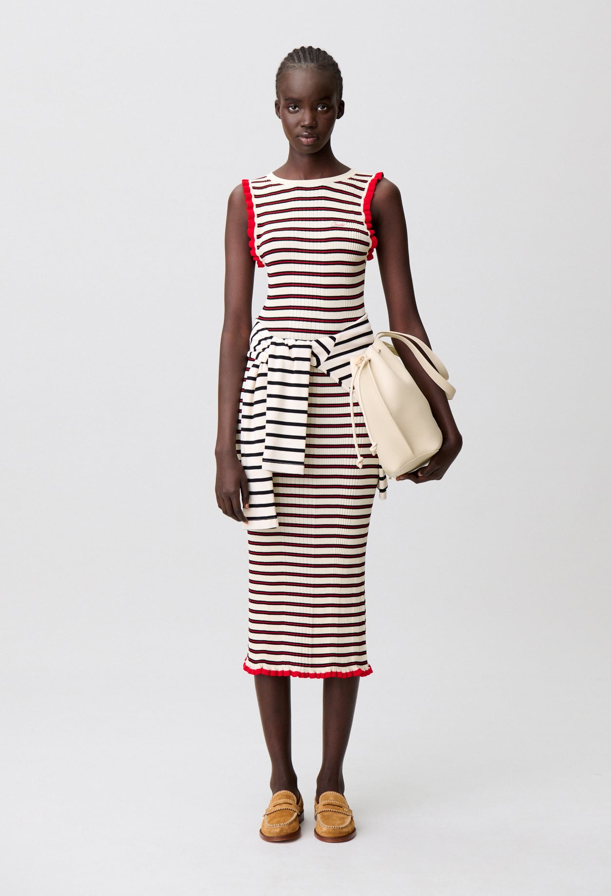 Robe midi sans manches rayures - Femme - Rouge - Taille 1 - Claudie Pierlot