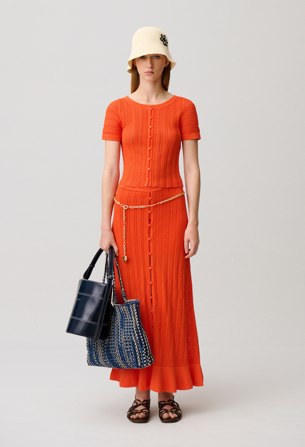 Claudie - Top crochet manches courtes - Orange - Taille 0 - Pour Femme