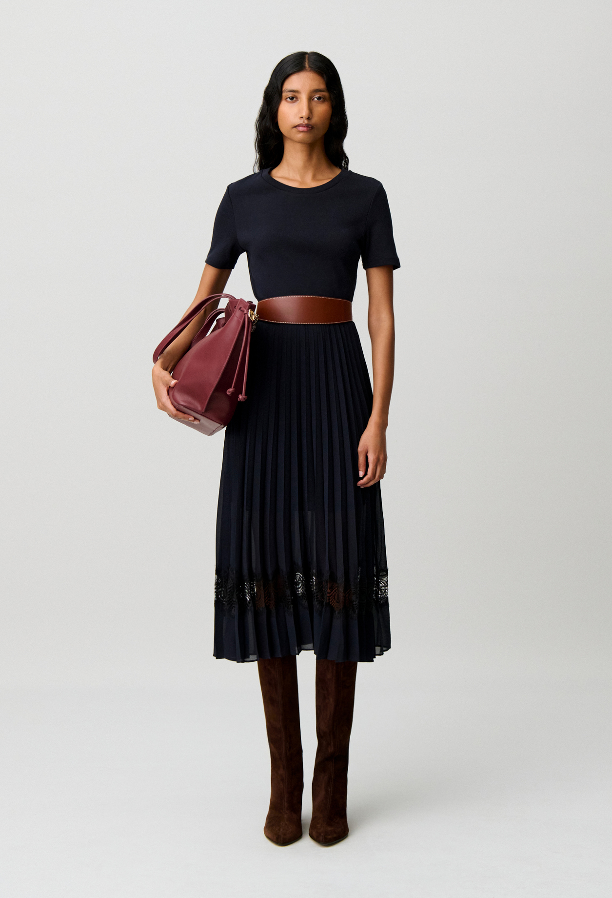 Robe midi bi-matière noire et marine - Femme - Bicolore - Taille 1 - Claudie Pierlot