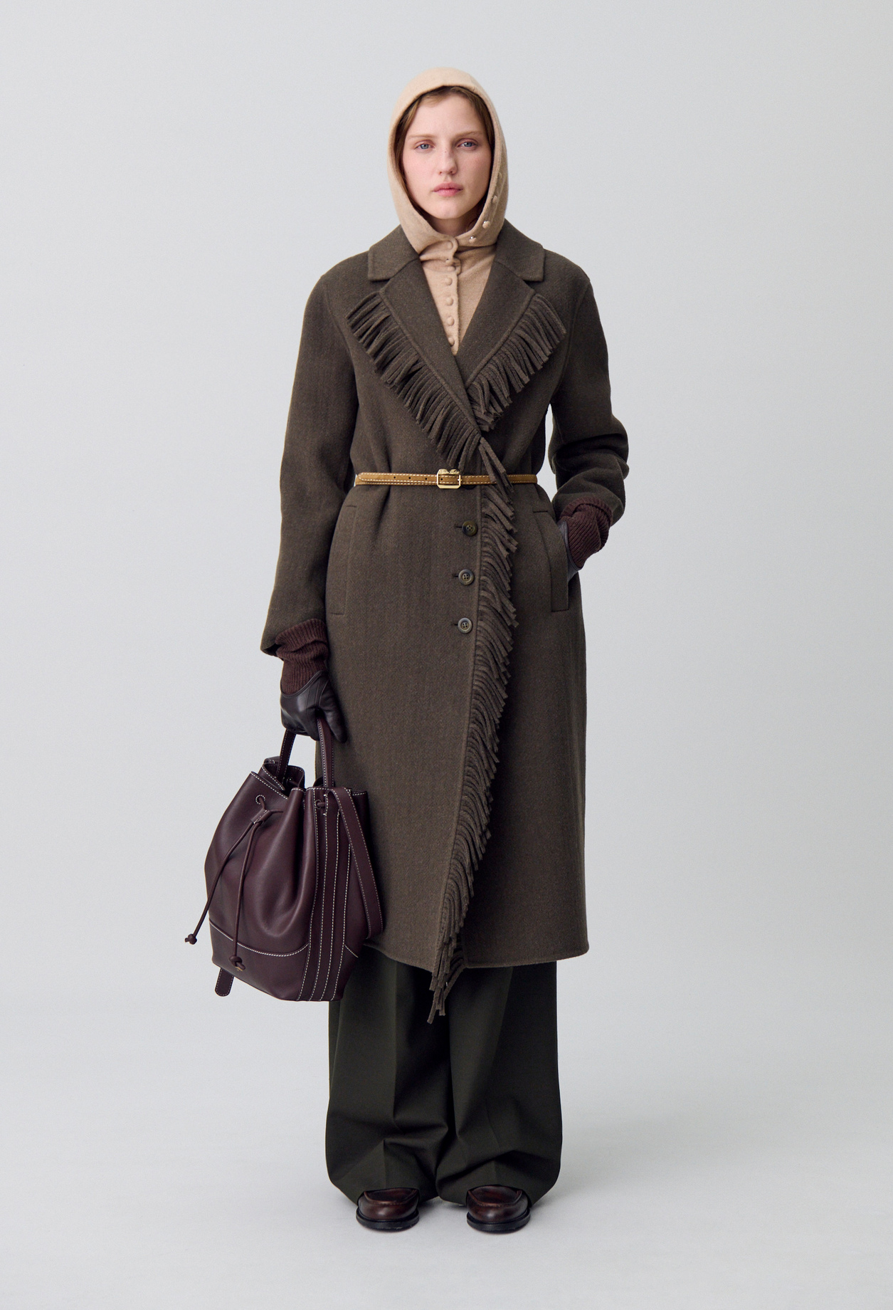 Manteau long franges - Femme - Kaki - Claudie Pierlot