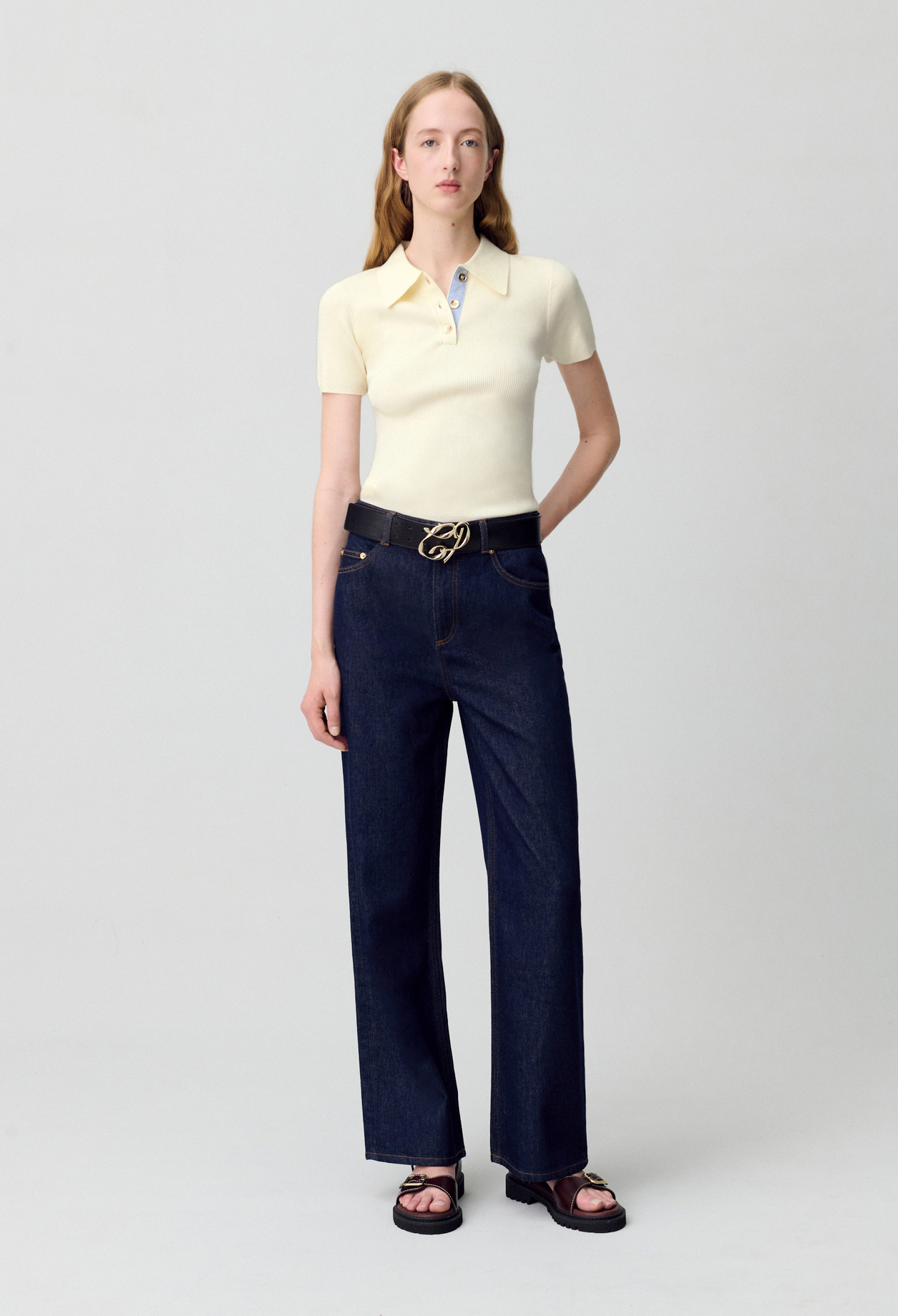 Top polo maille fine - Femme - Ecru - Claudie Pierlot