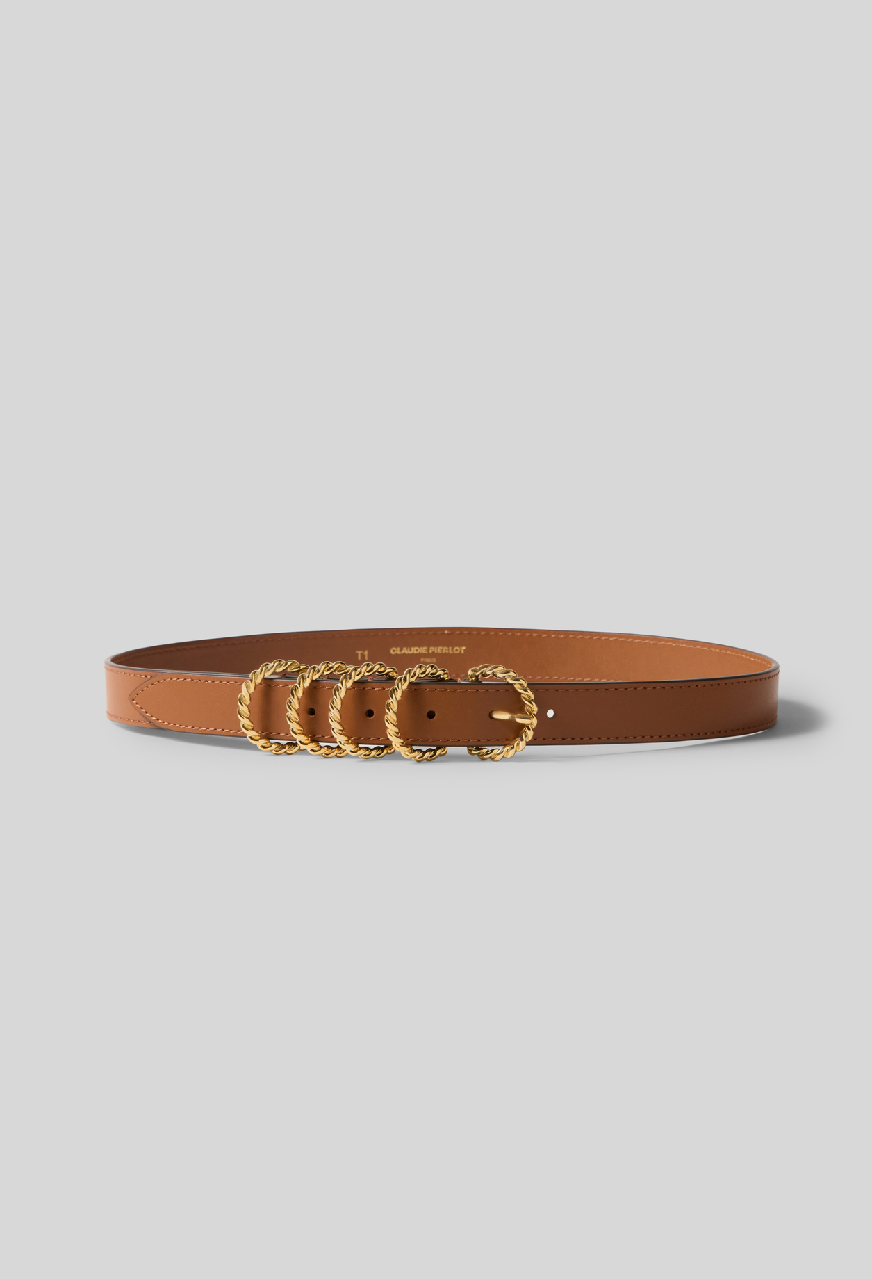 Claudie - Ceinture cuir boucle dorée - Camel - Taille 2 - Pour Femme
