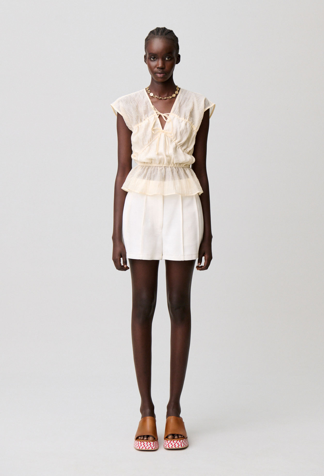 Claudie - Short surpiqué couture - Ecru - Taille 38 - Pour Femme