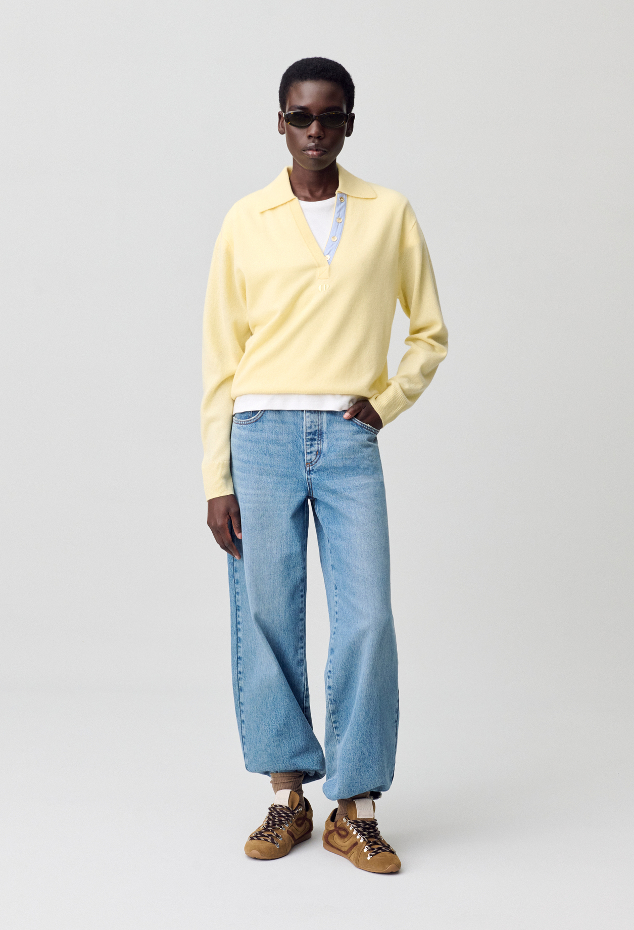 Claudie - Pull polo laine - Jaune Layette - Taille 3 - Pour Femme