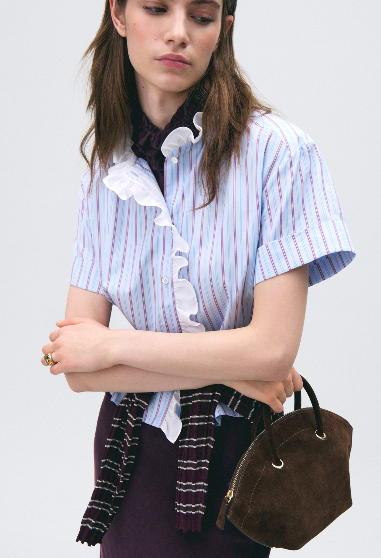 Claudie - Chemise popeline rayée volants - Multico - Taille 44 - Pour Femme