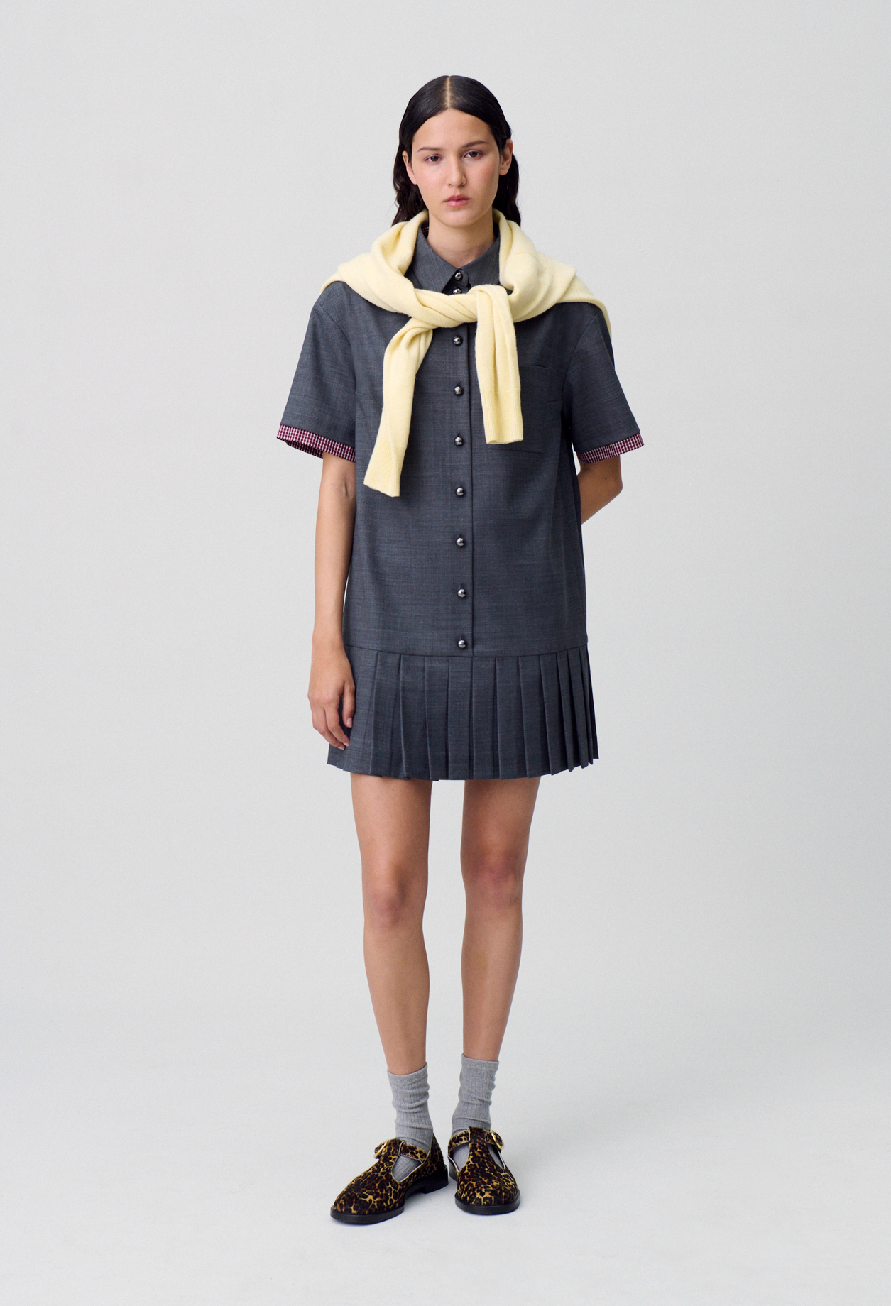 Claudie - Robe courte plissée - Anthracite - Taille 38 - Pour Femme