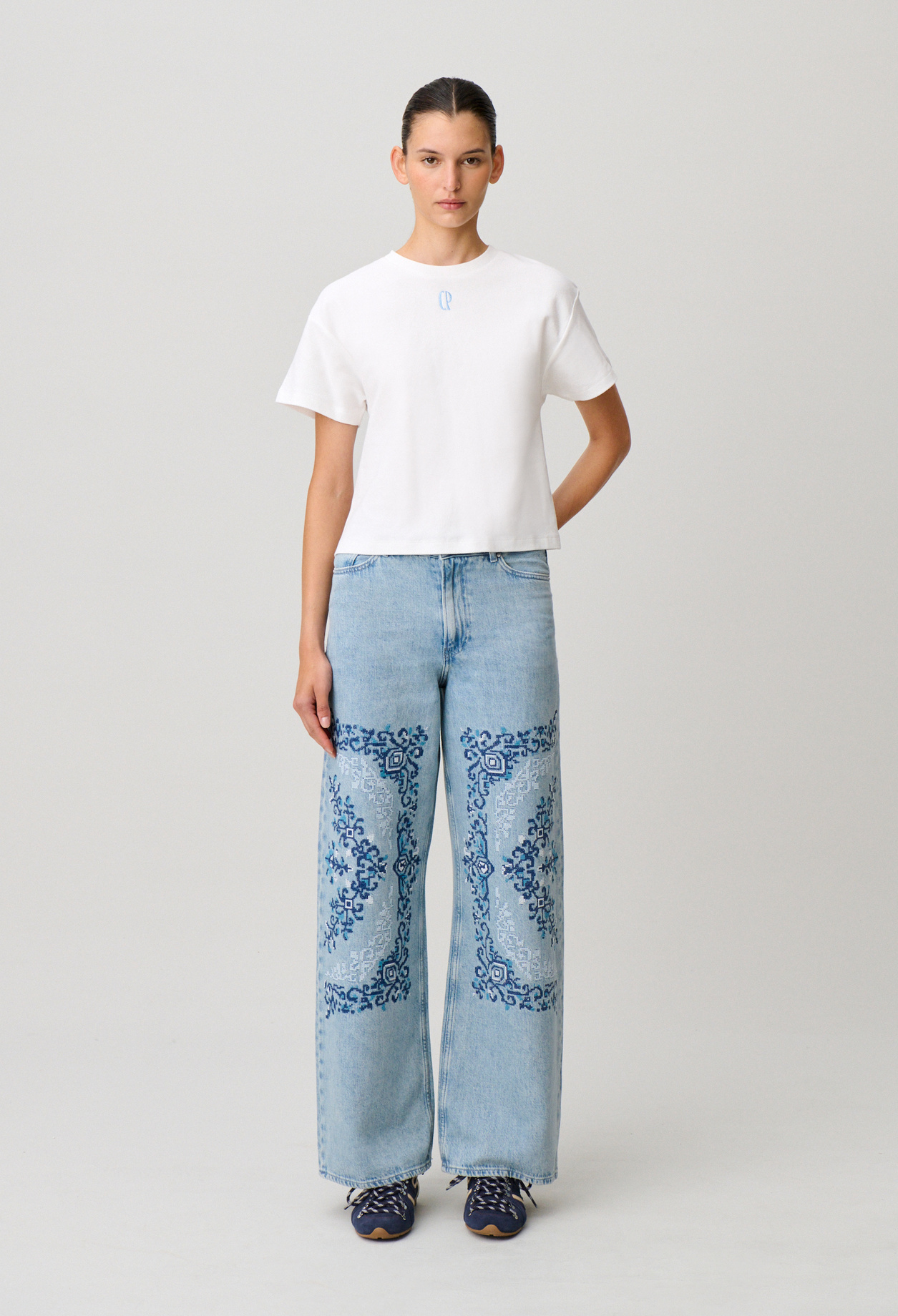 Claudie - Tshirt coton broderie - Ecru - Taille 0 - Pour Femme
