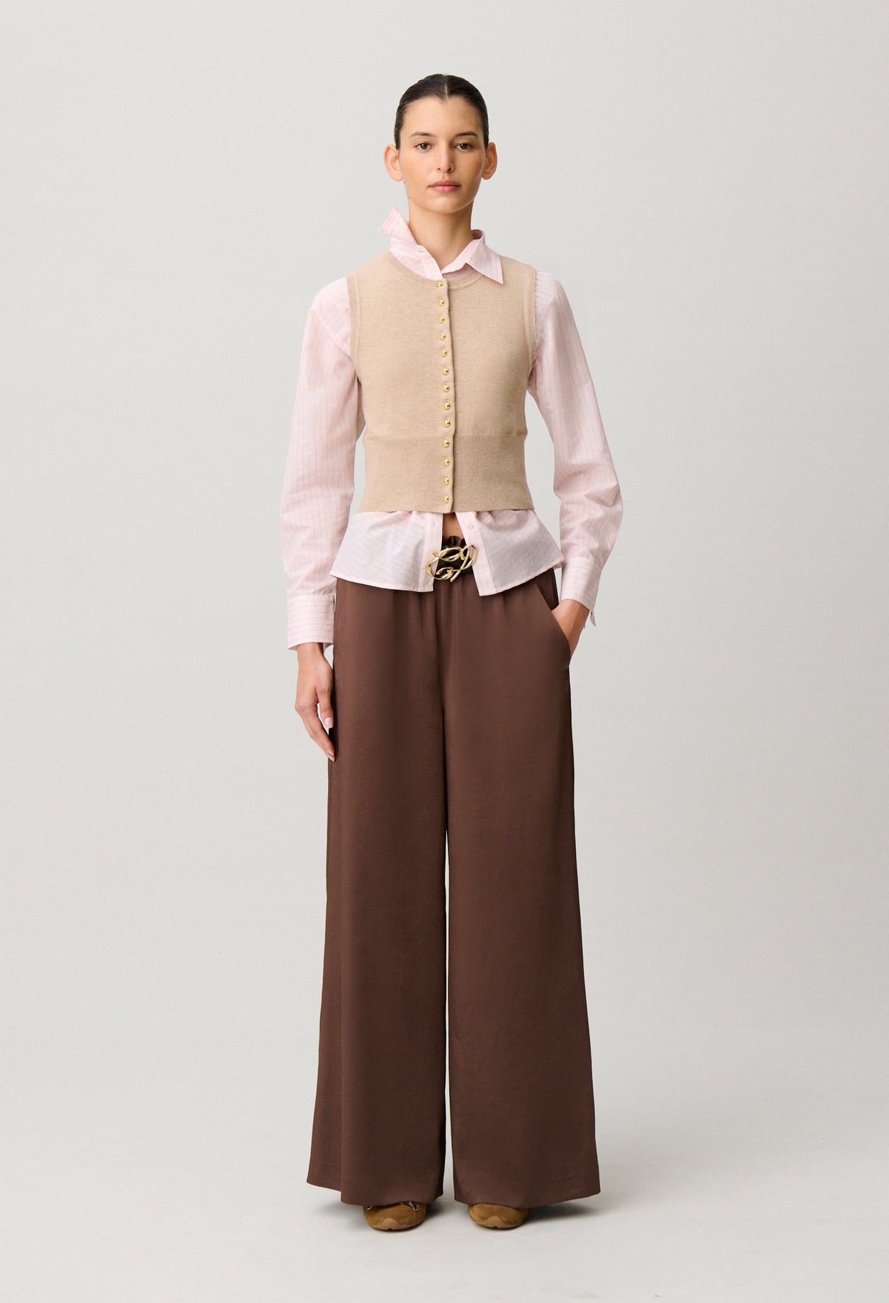 Pantalon fluide satiné - Femme - Marron Glace - Taille 44 - Claudie Pierlot