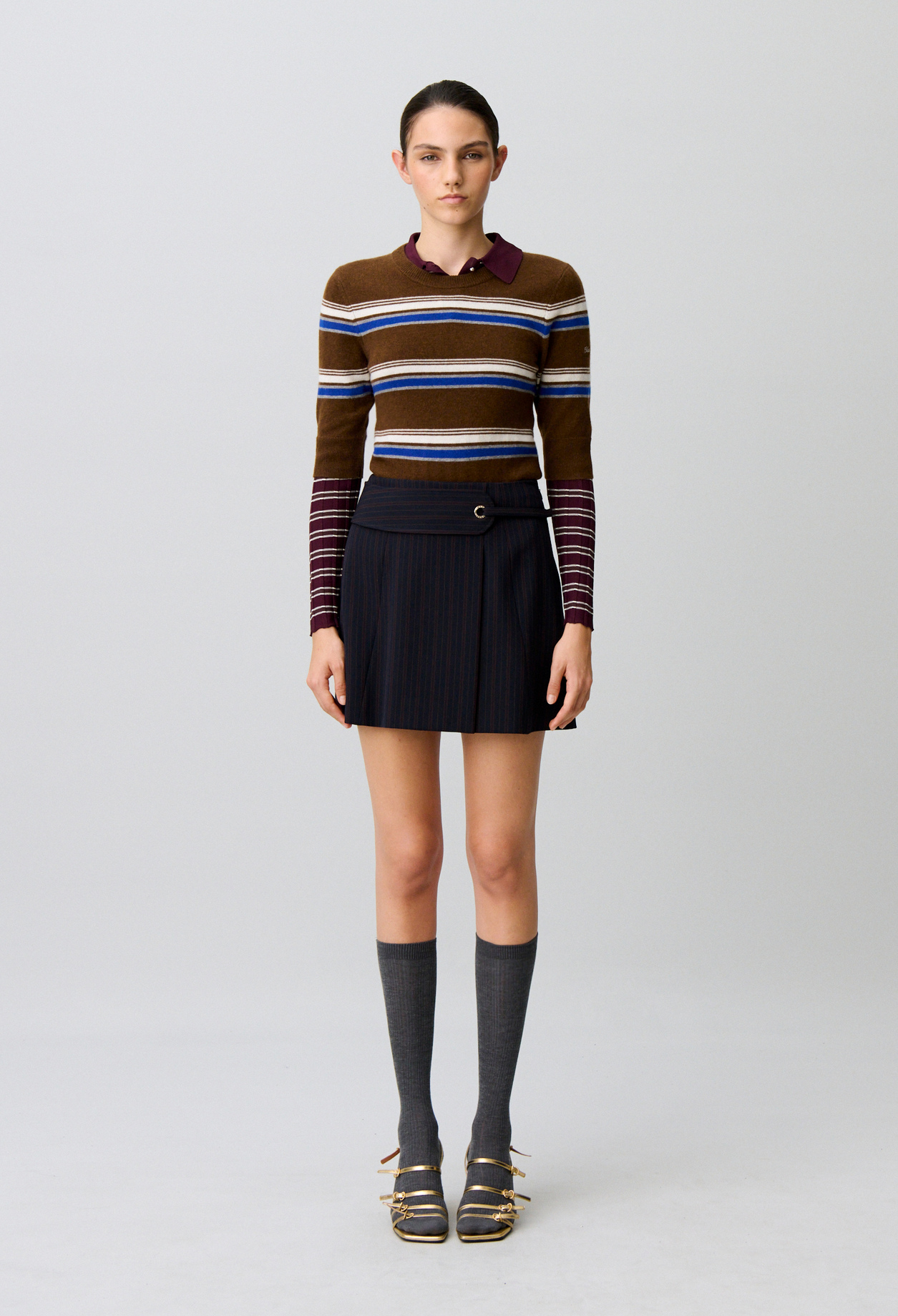 Claudie - Jupe rayée ceinture - Multico - Taille 38 - Pour Femme