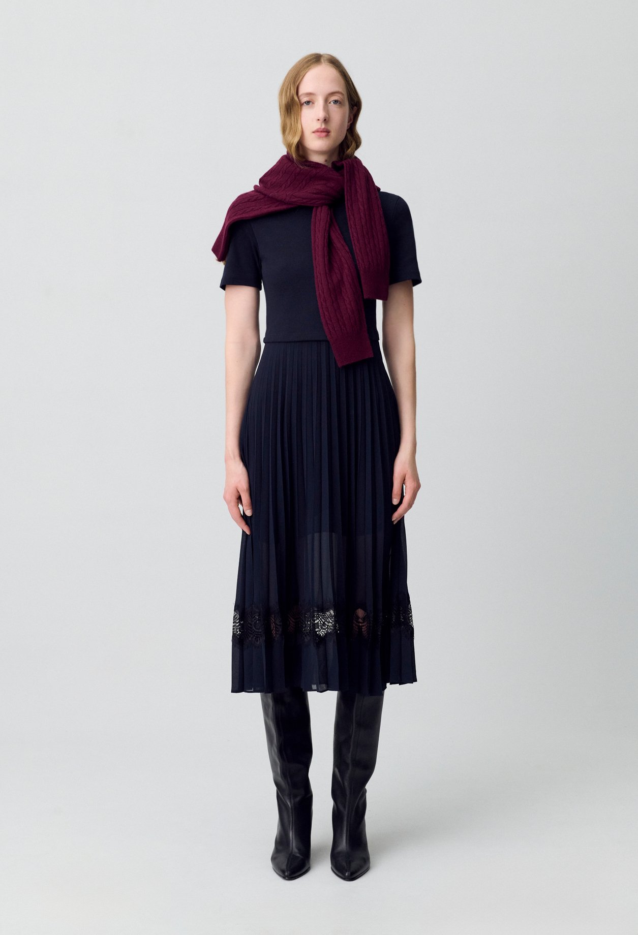 Robe midi bi-matière noire et marine - Claudie Pierlot - Modalova