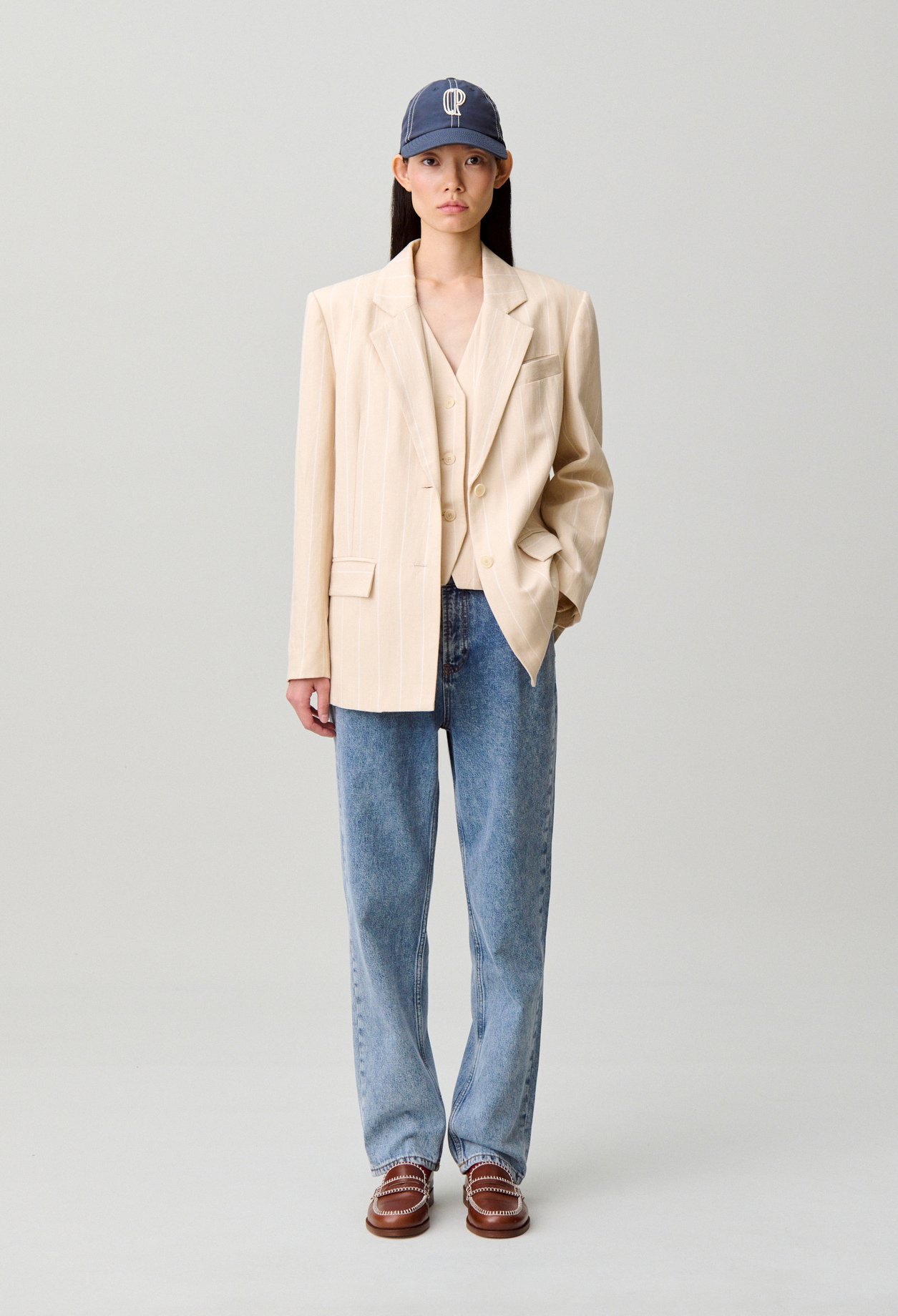 Blazer fines rayures viscose lin - Femme - Sable - Claudie Pierlot