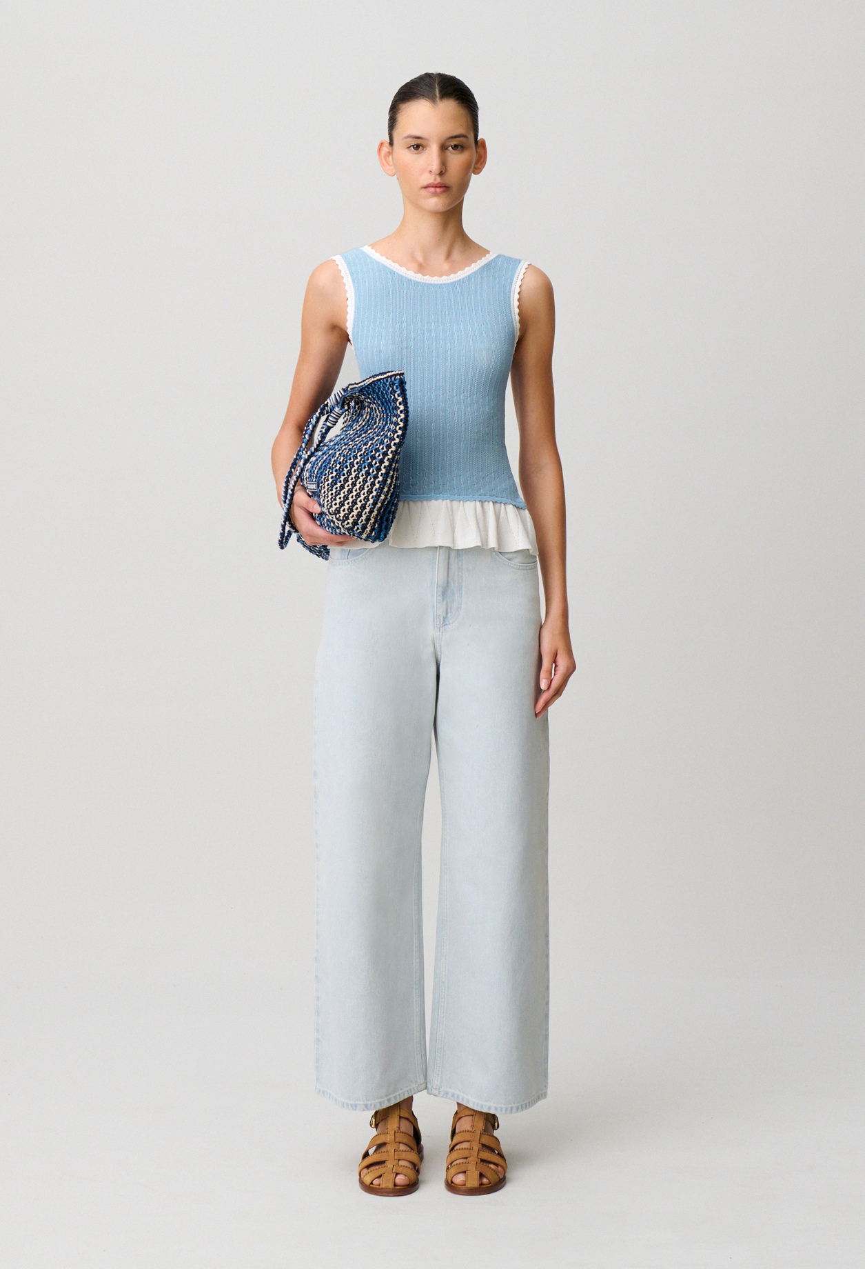 Claudie - Top maille col rond - Bleu Nuage - Taille 3 - Pour Femme