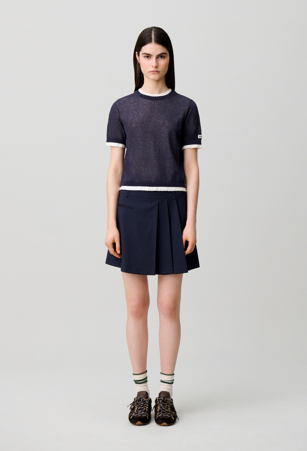 Claudie - Pull maille contrastante - Encre - Taille 0 - Pour Femme