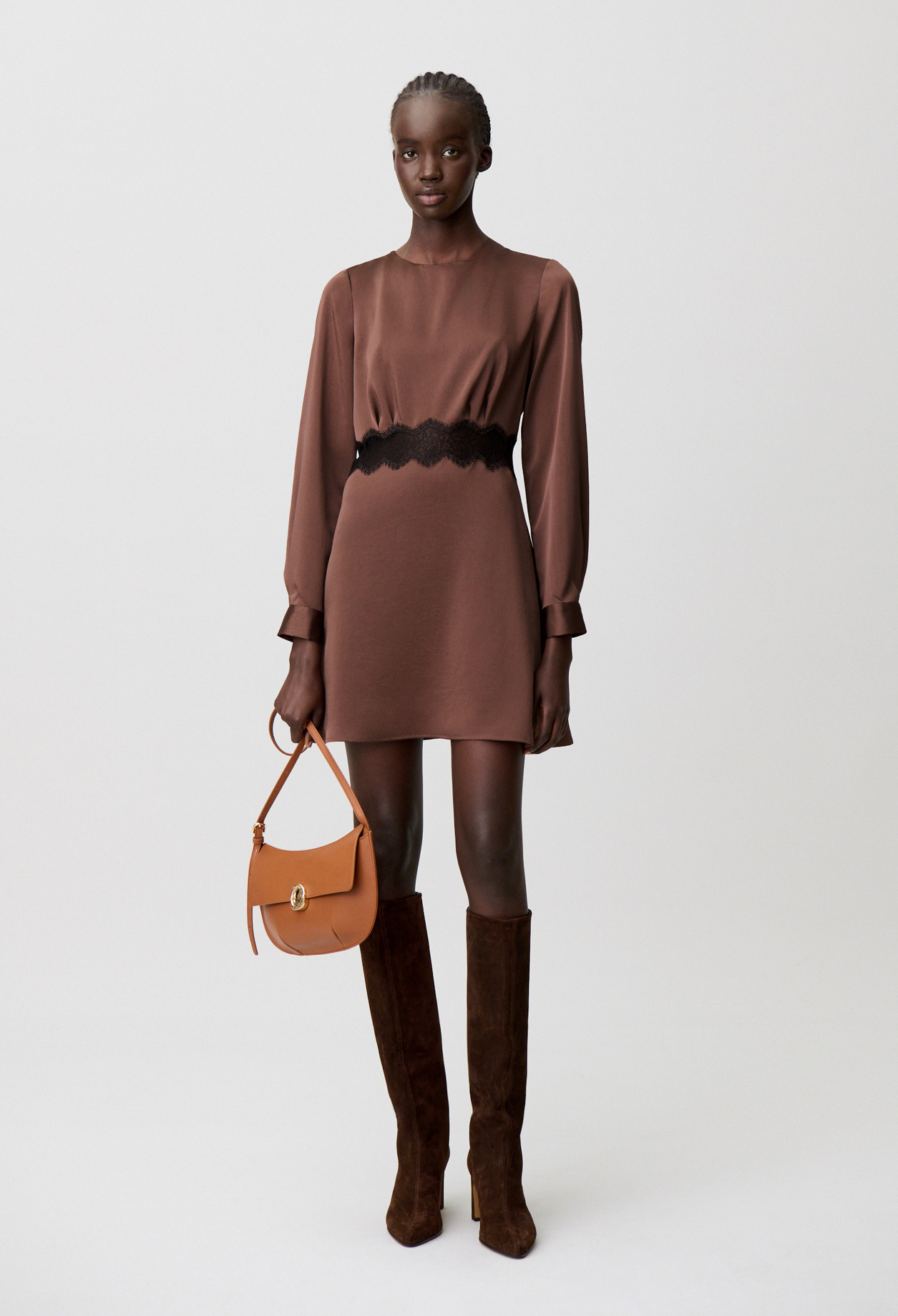 Robe courte fluide satinée - Femme - Marron Glace - Taille 38 - Claudie Pierlot