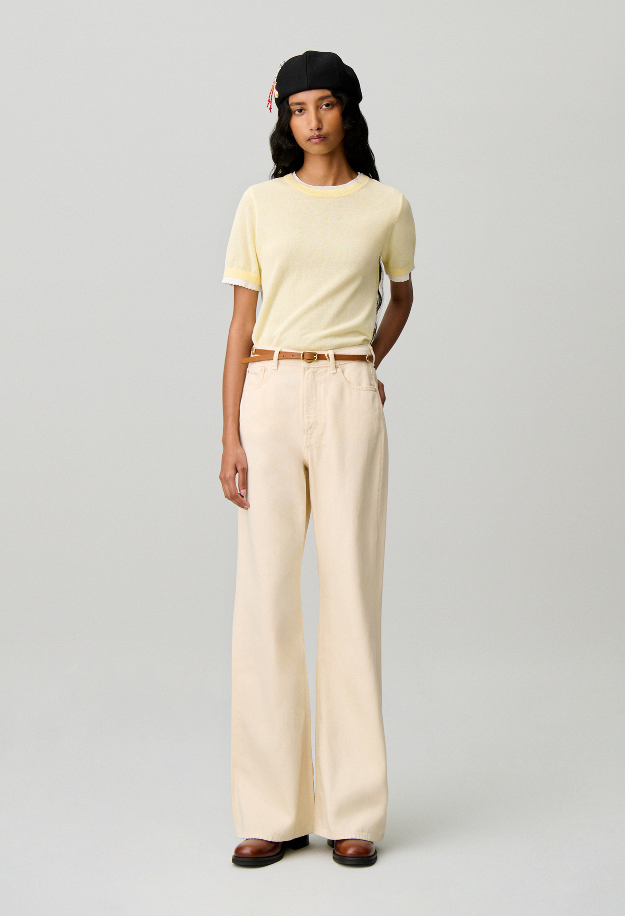 Claudie - Jean flare denim taille haute - Denim Beige Clair - Taille 40 - Pour Femme