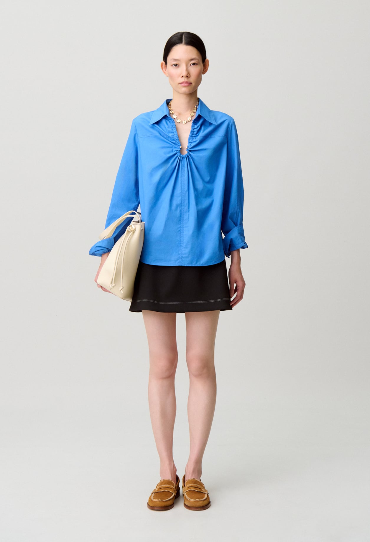 Blouse large décolleté - Femme - Bleu Office - Taille 36 - Claudie Pierlot