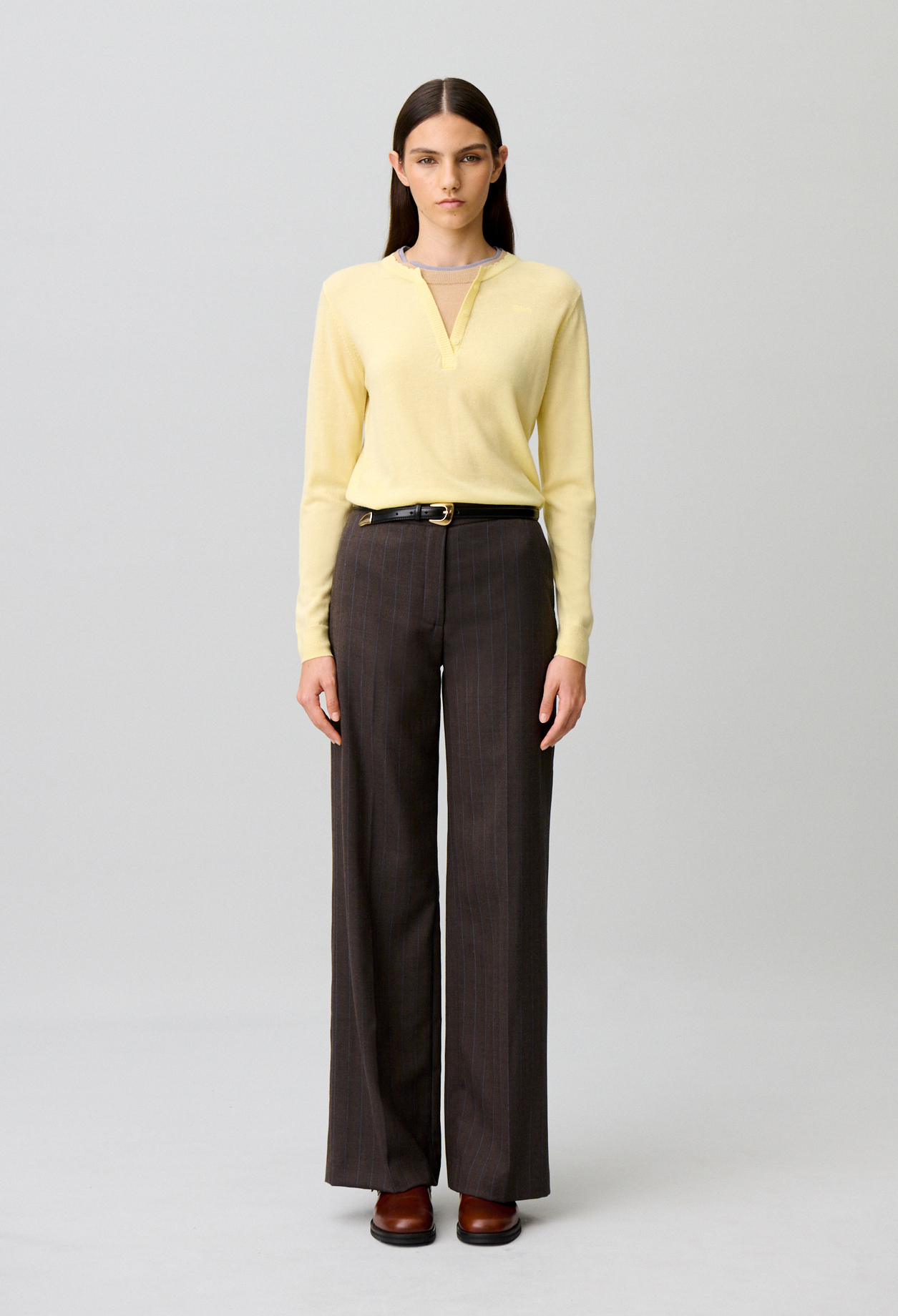 Claudie - Pantalon droit laine mélangée rayé - Bicolore - Taille 36 - Pour Femme