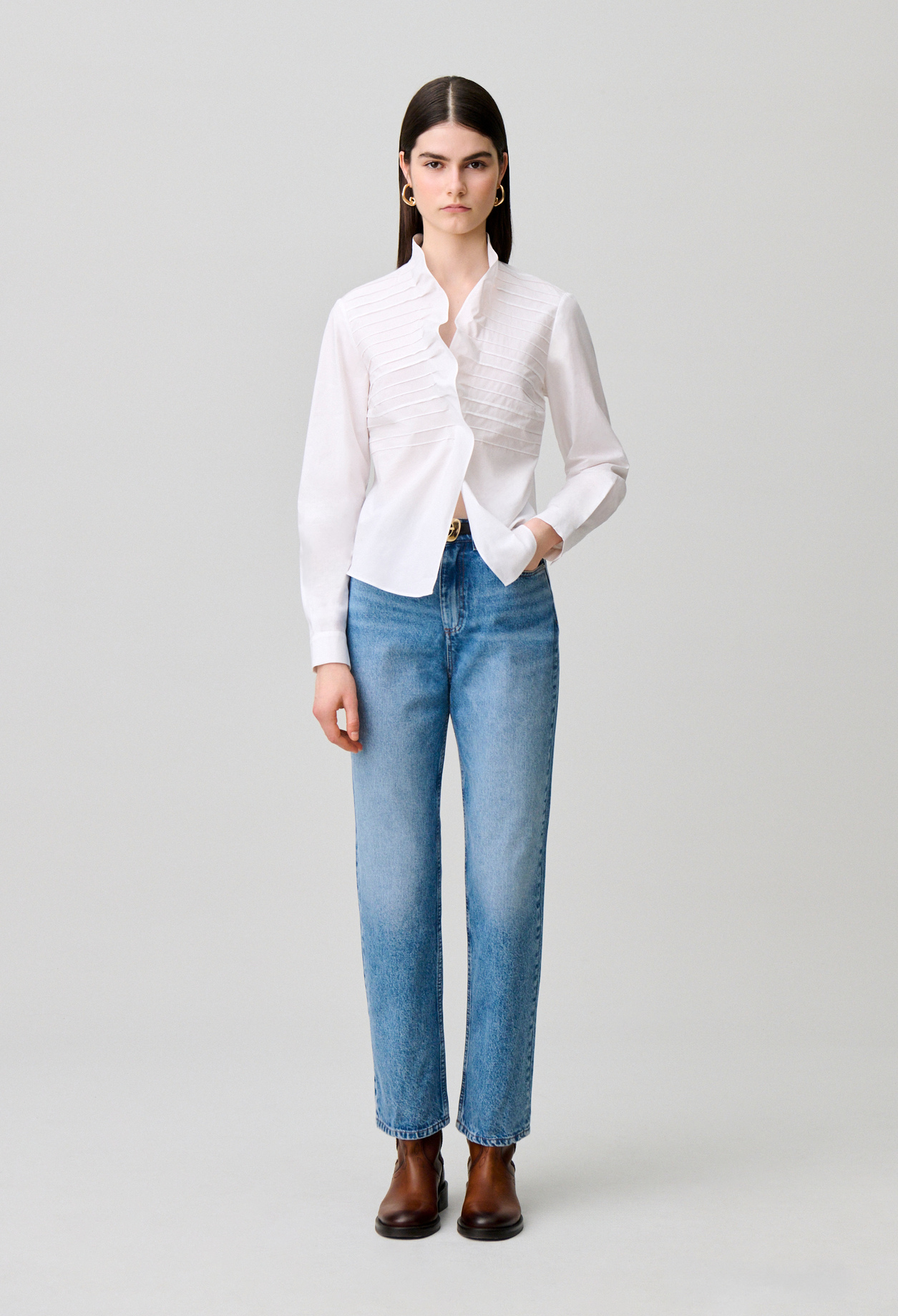 Top popeline col volanté - Femme - Blanc - Taille 34 - Claudie Pierlot