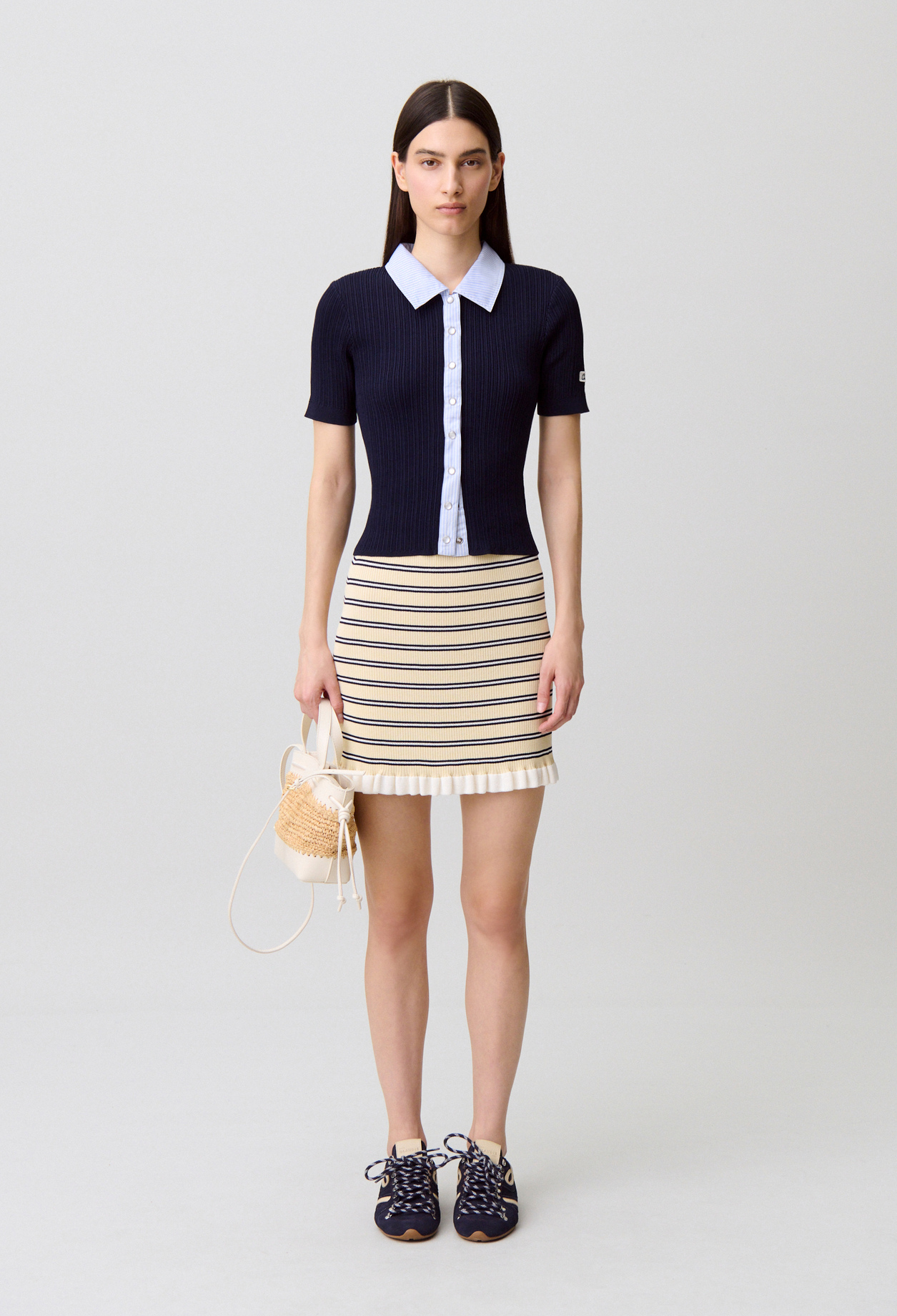 Cardigan bi matières rayé - Femme - Marine - Taille 3 - Claudie Pierlot