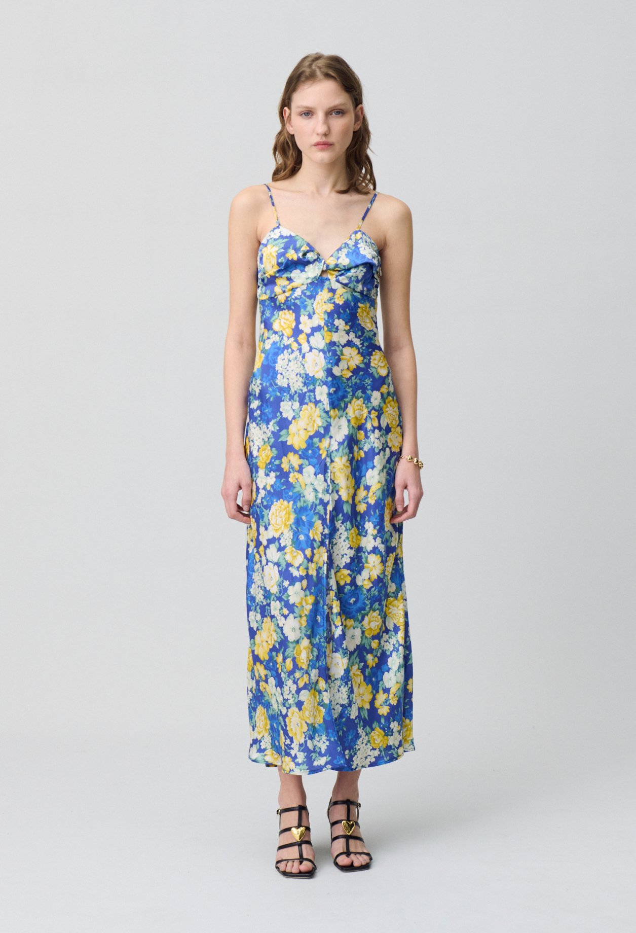 Robe longue satinée florale - Claudie Pierlot - Modalova
