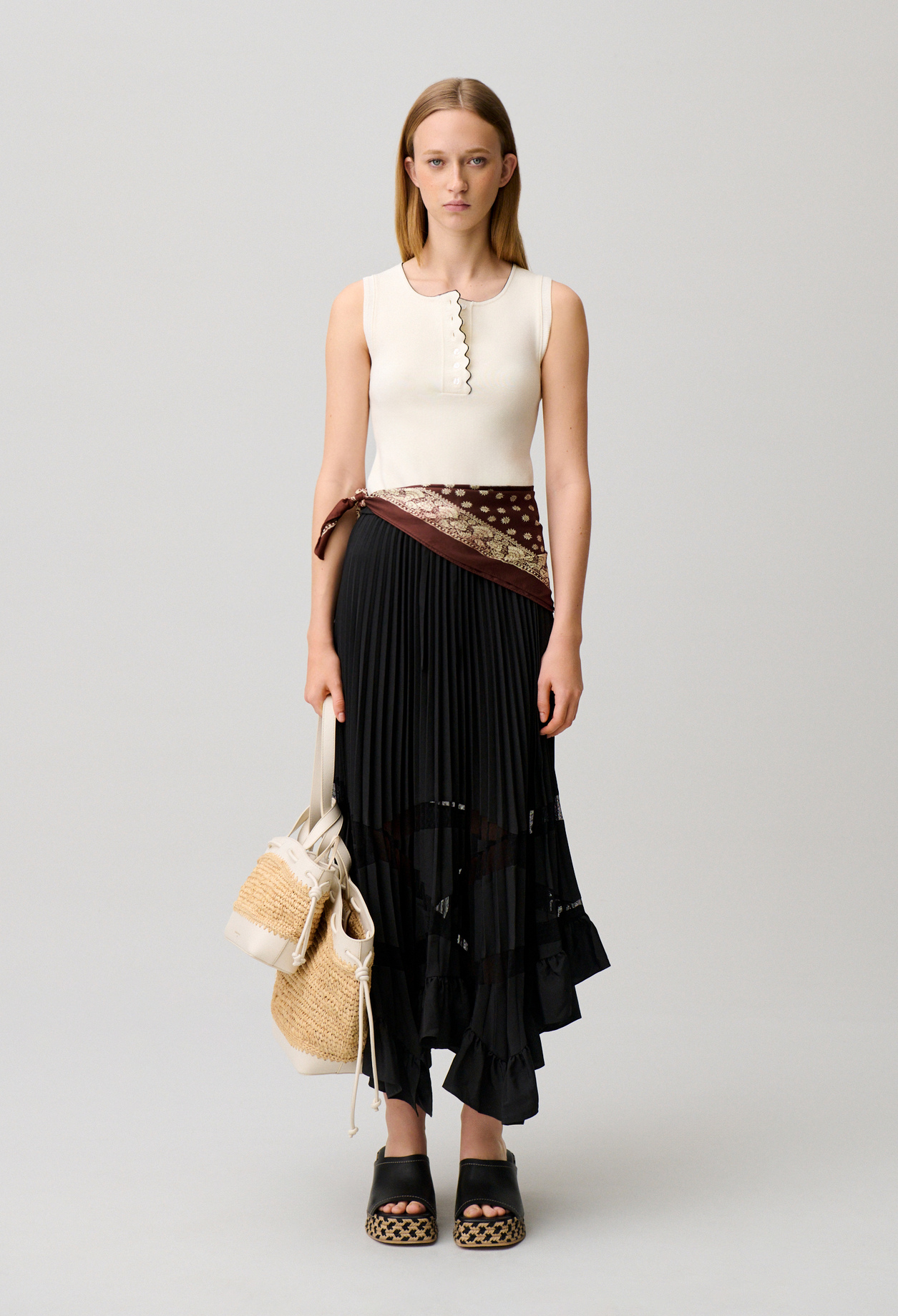 Jupe longue plissée asymétrique - Femme - Noir - Taille 42 - Claudie Pierlot
