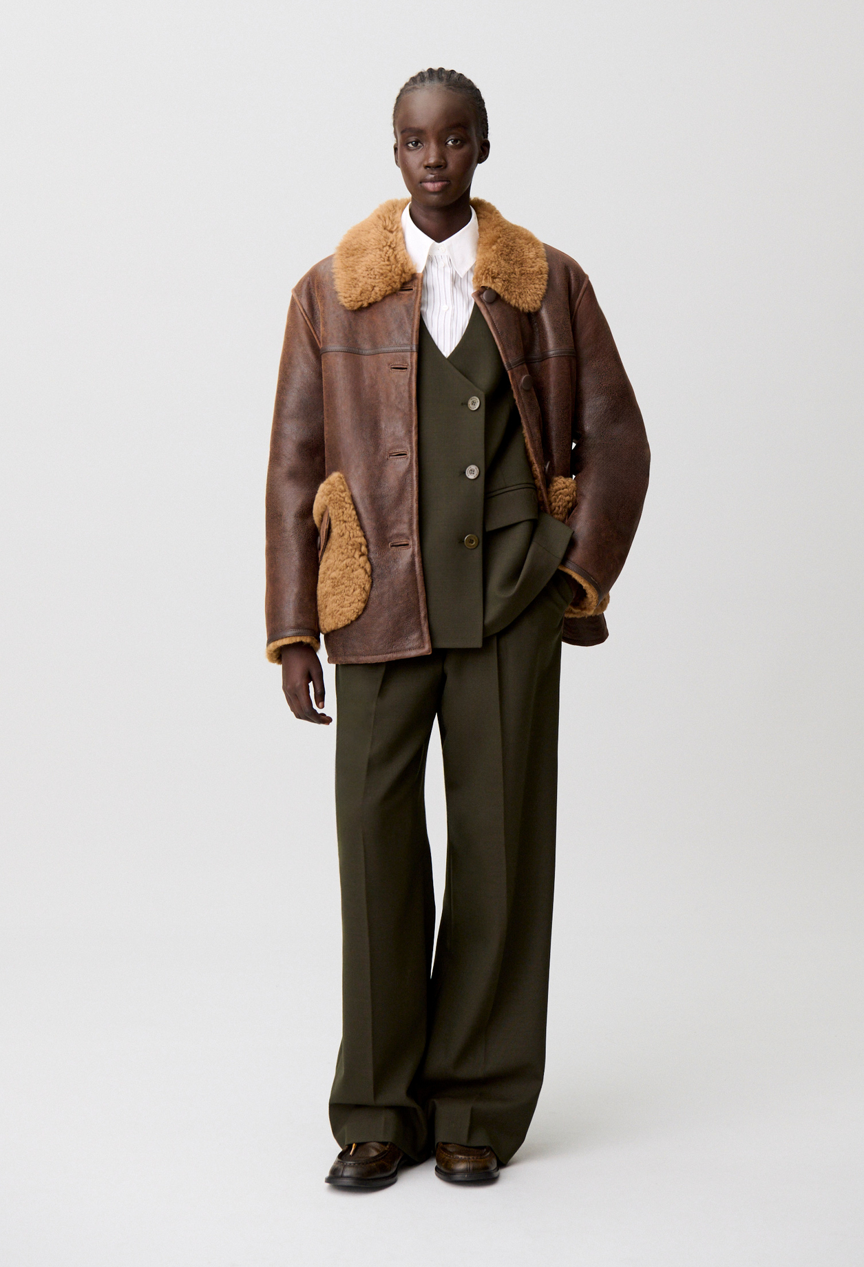 Manteau peau lainée - Femme - Marron Fonce - Taille 36 - Claudie Pierlot