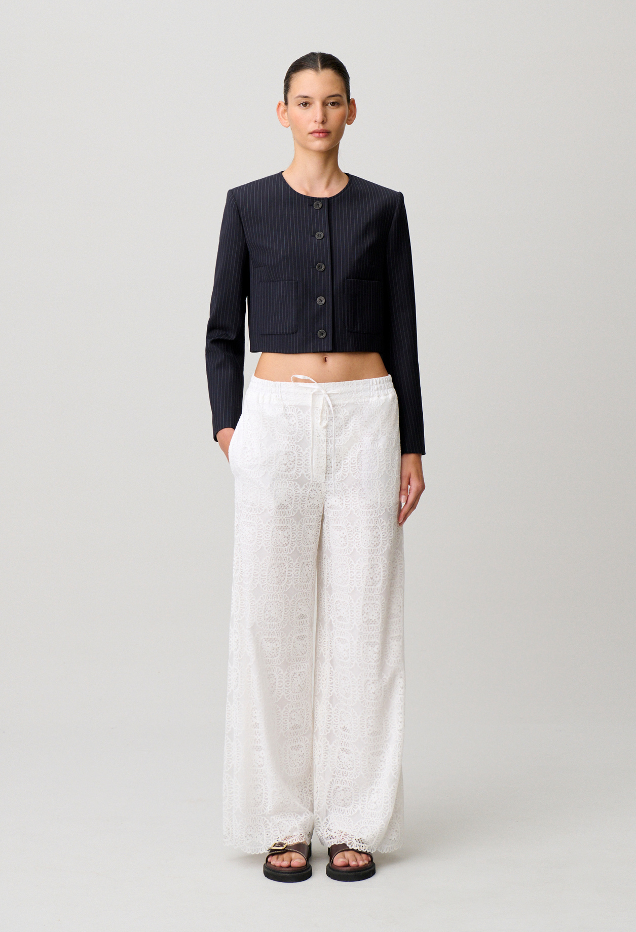 Pantalon fluide avec dentelle - Femme - Blanc - Taille 42 - Claudie Pierlot