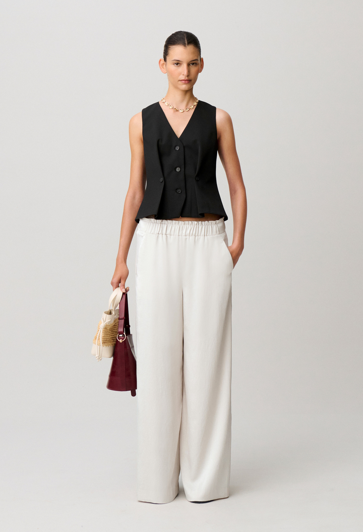 Pantalon fluide satiné - Femme - Ivoire - Taille 42 - Claudie Pierlot