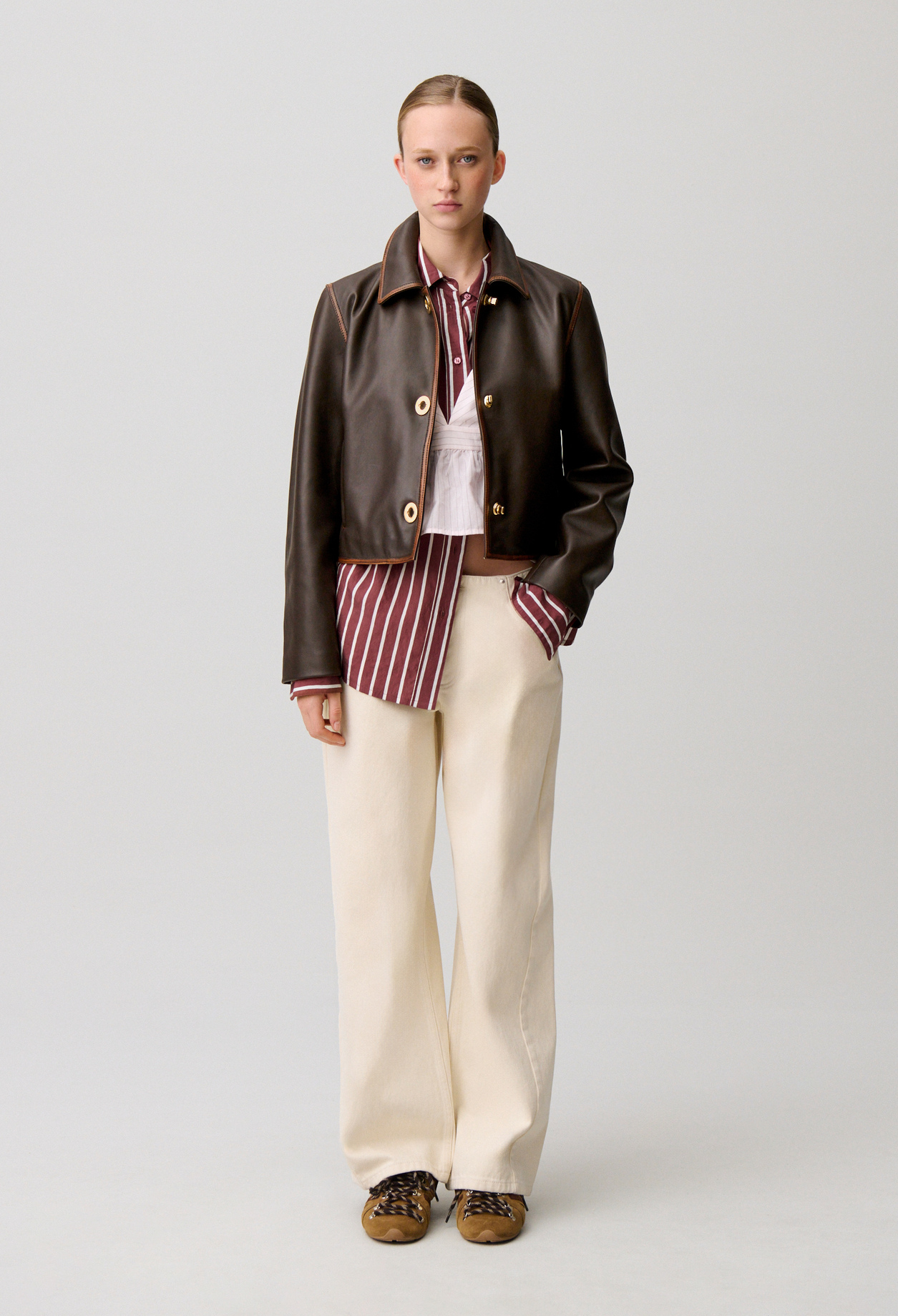 Veste courte cuir vieilli - Femme - Marron Fonce - Taille 38 - Claudie Pierlot