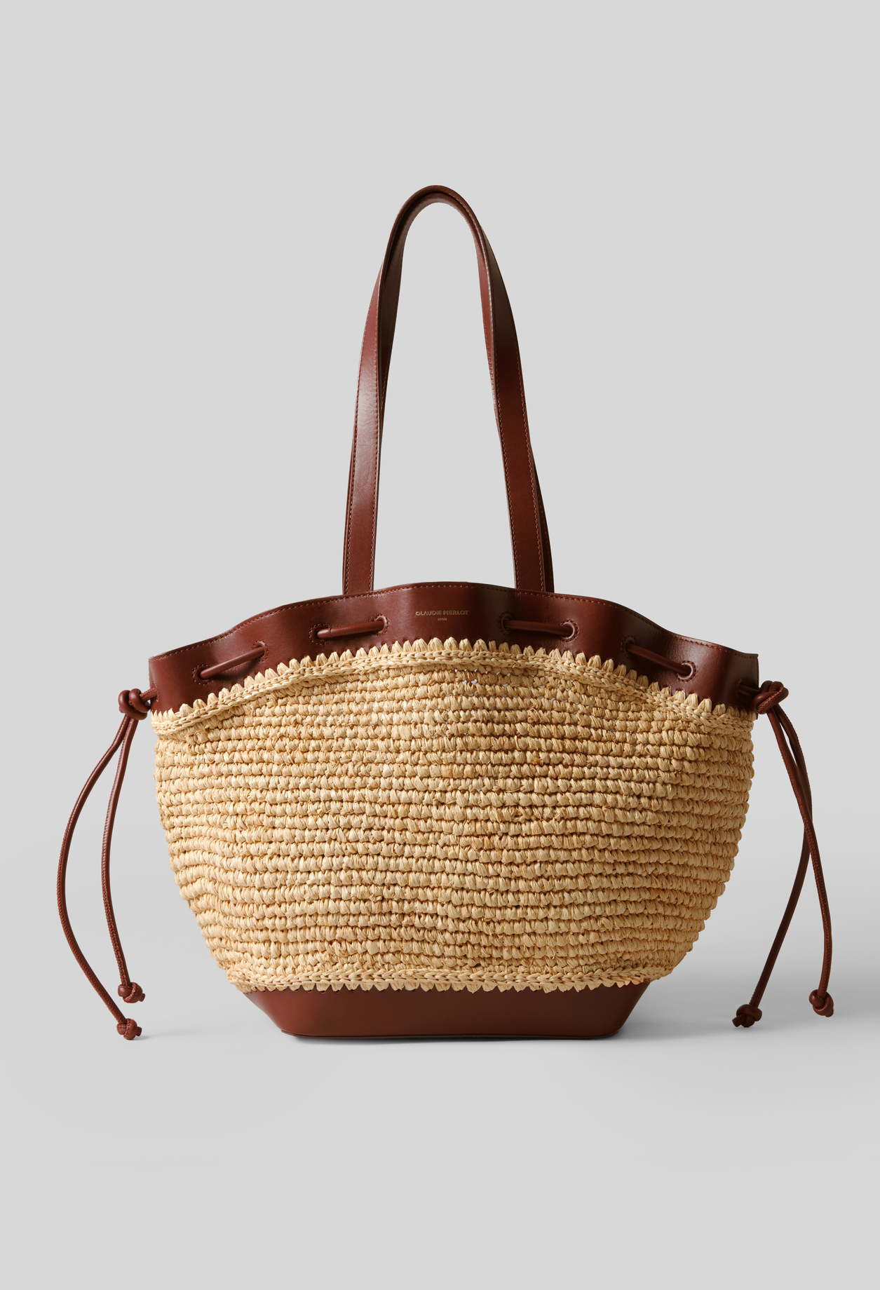 Claudie - Panier raphia cuir - Acajou - Taille Unique - Pour Femme
