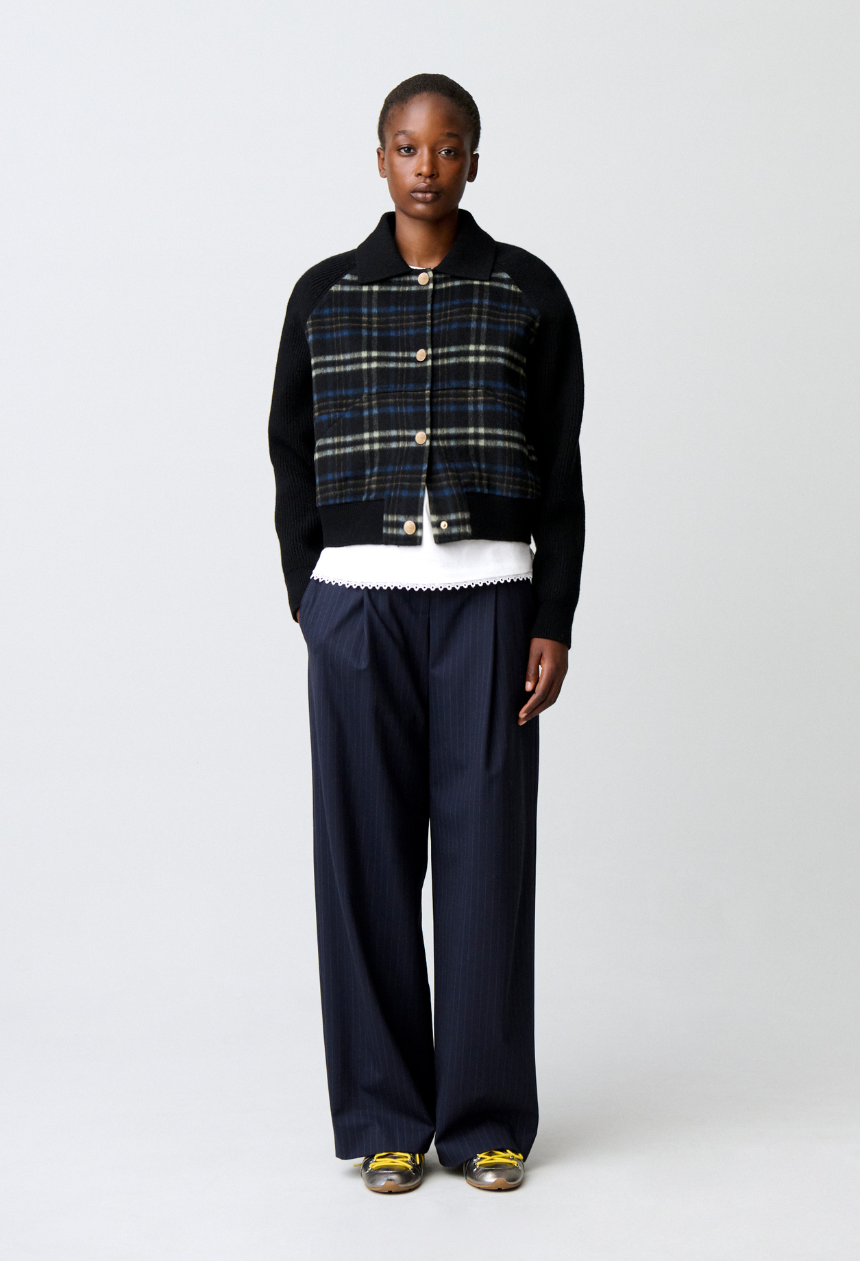 Claudie - Blouson bi-matière rayé - Multico - Taille 42 - Pour Femme
