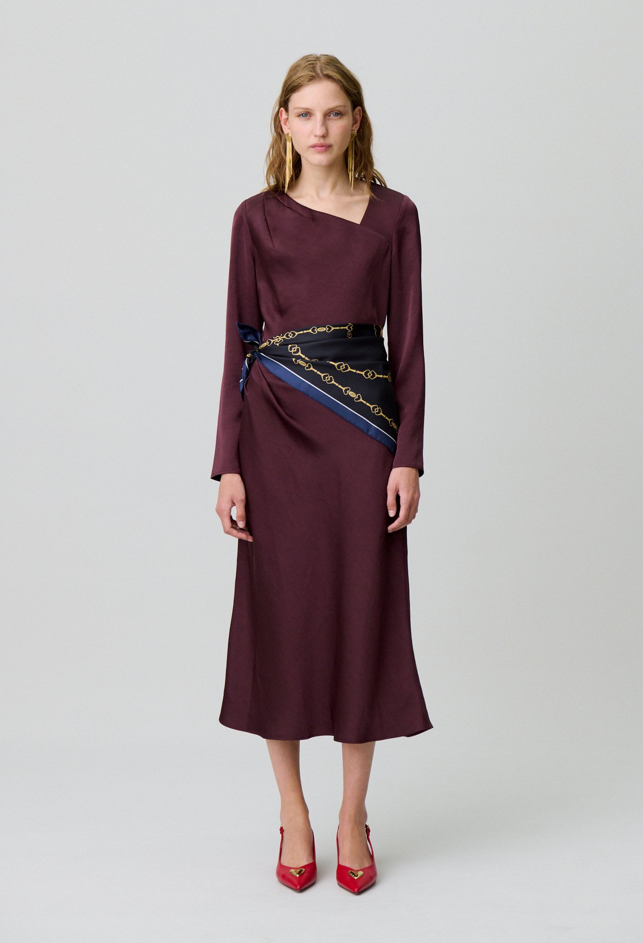Robe longue satinée asymétrique - Femme - Aubergine - Claudie Pierlot