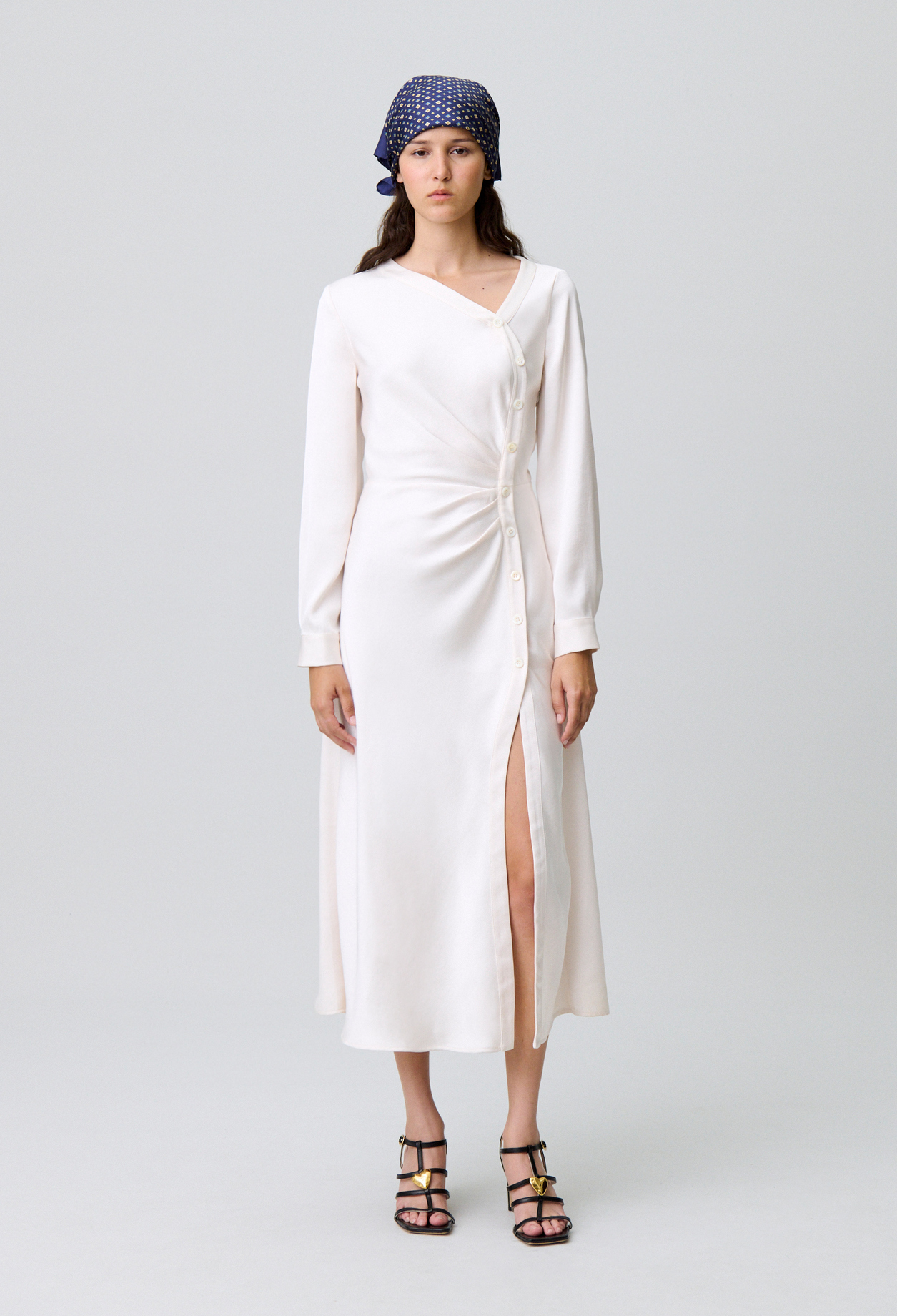 Claudie - Robe longue satinée fluide - Ivoire - Taille 36 - Pour Femme