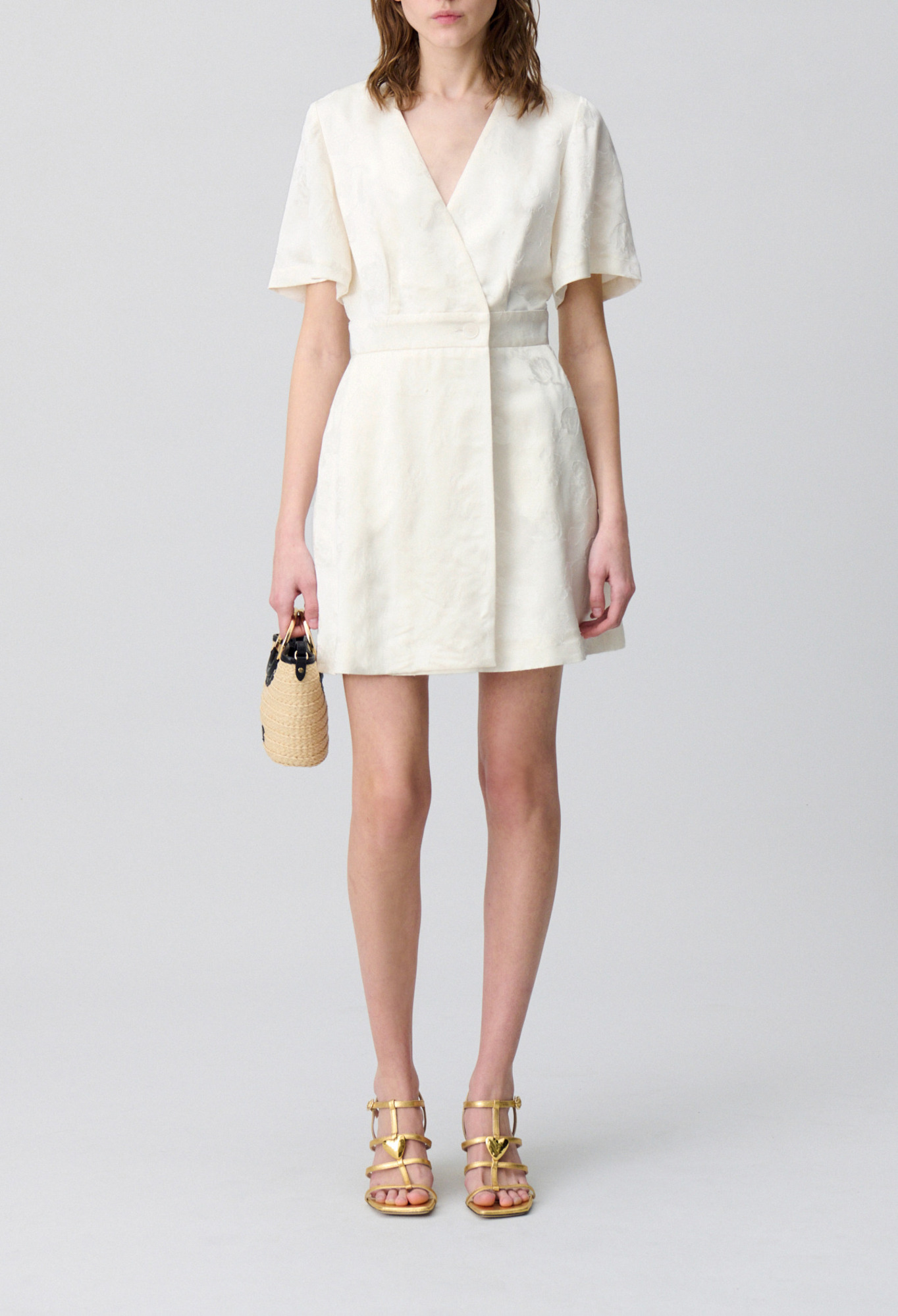 Claudie - Robe courte portefeuille - Ecru - Taille 38 - Pour Femme