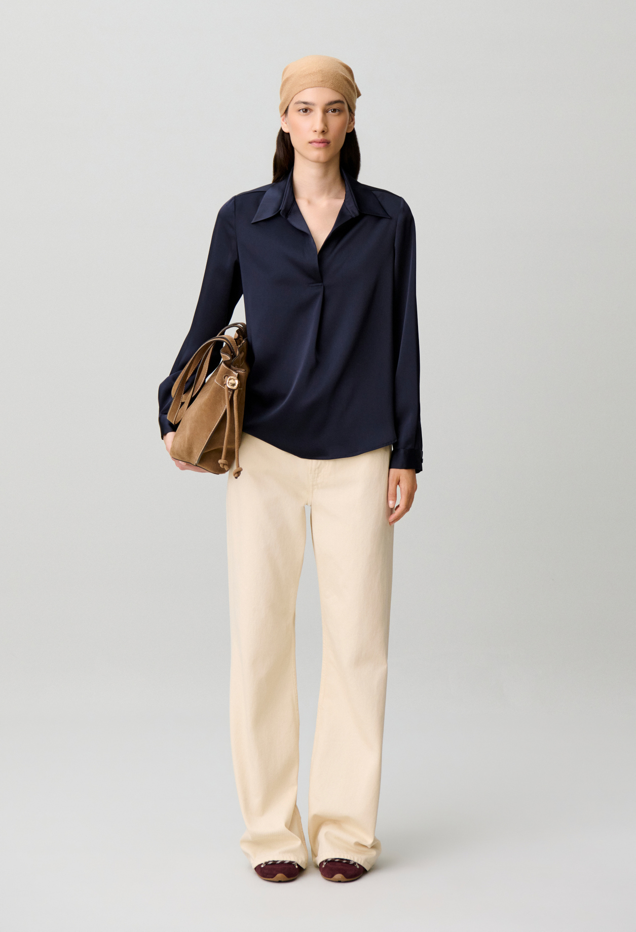 Claudie - Blouse droite à plis - Marine - Taille 34 - Pour Femme