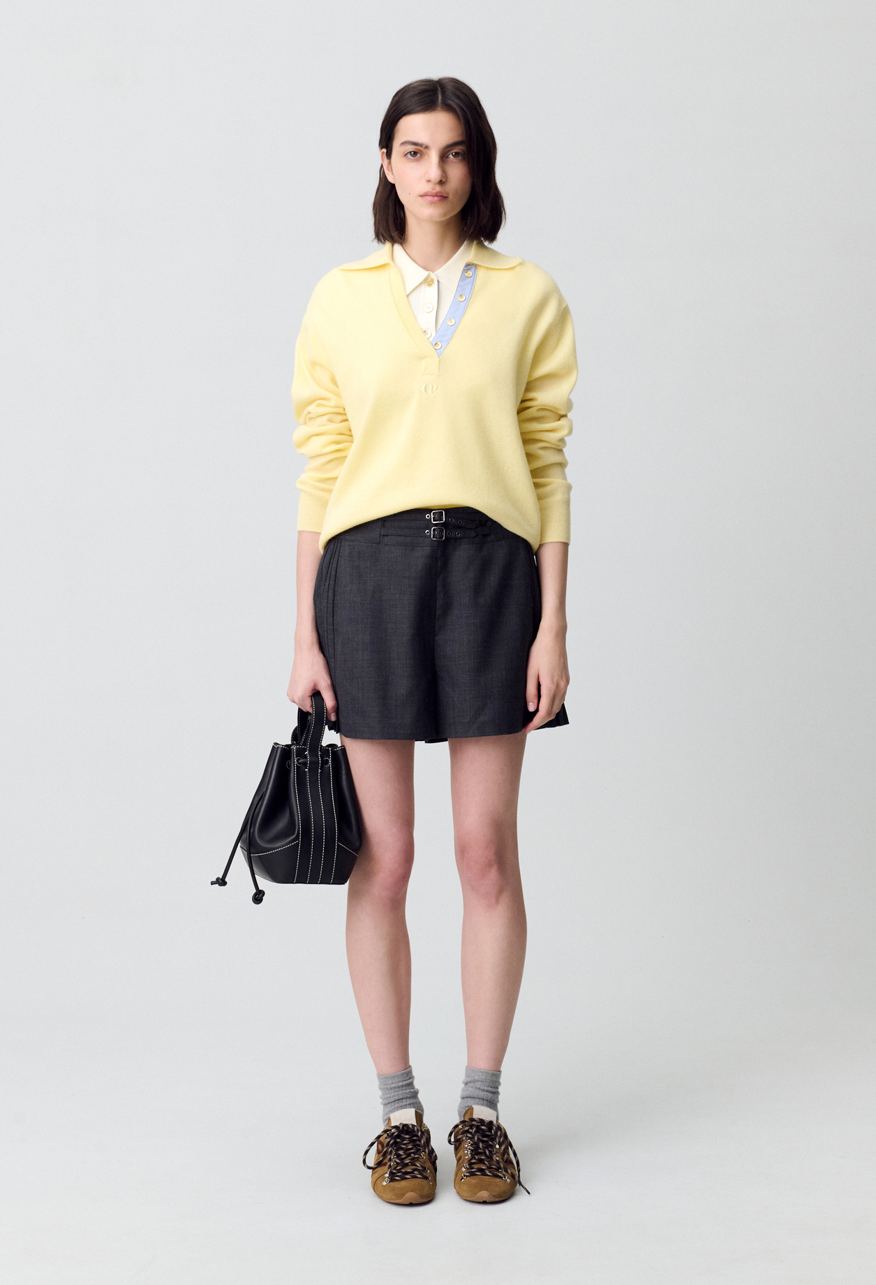 Short large à plis - Femme - Gris Chine Fonce - Claudie Pierlot