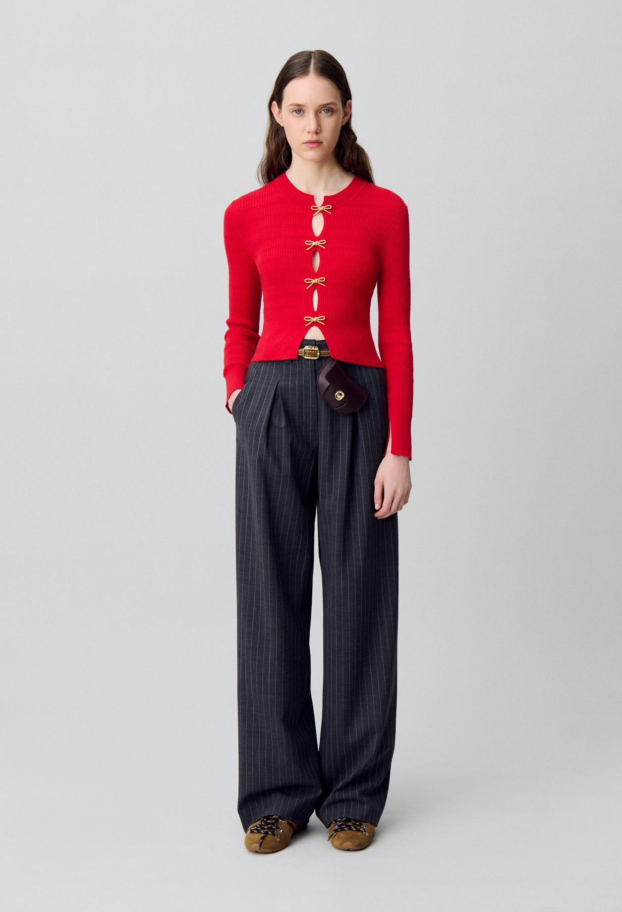 Pull maille fine nœuds - Femme - Rouge - Claudie Pierlot